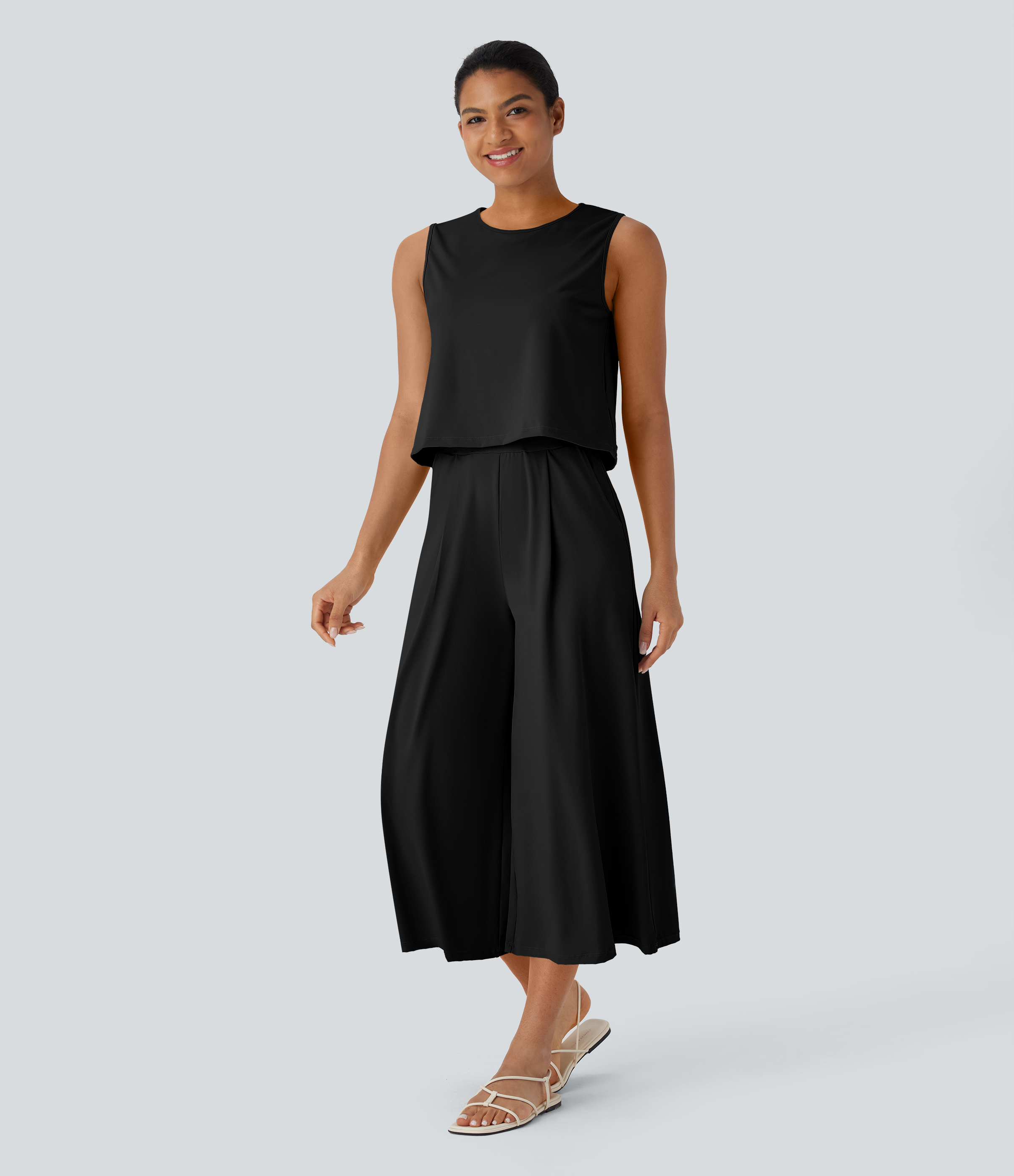 Ärmelloses Top und Capri-Hose mit weitem Bein und Taschen