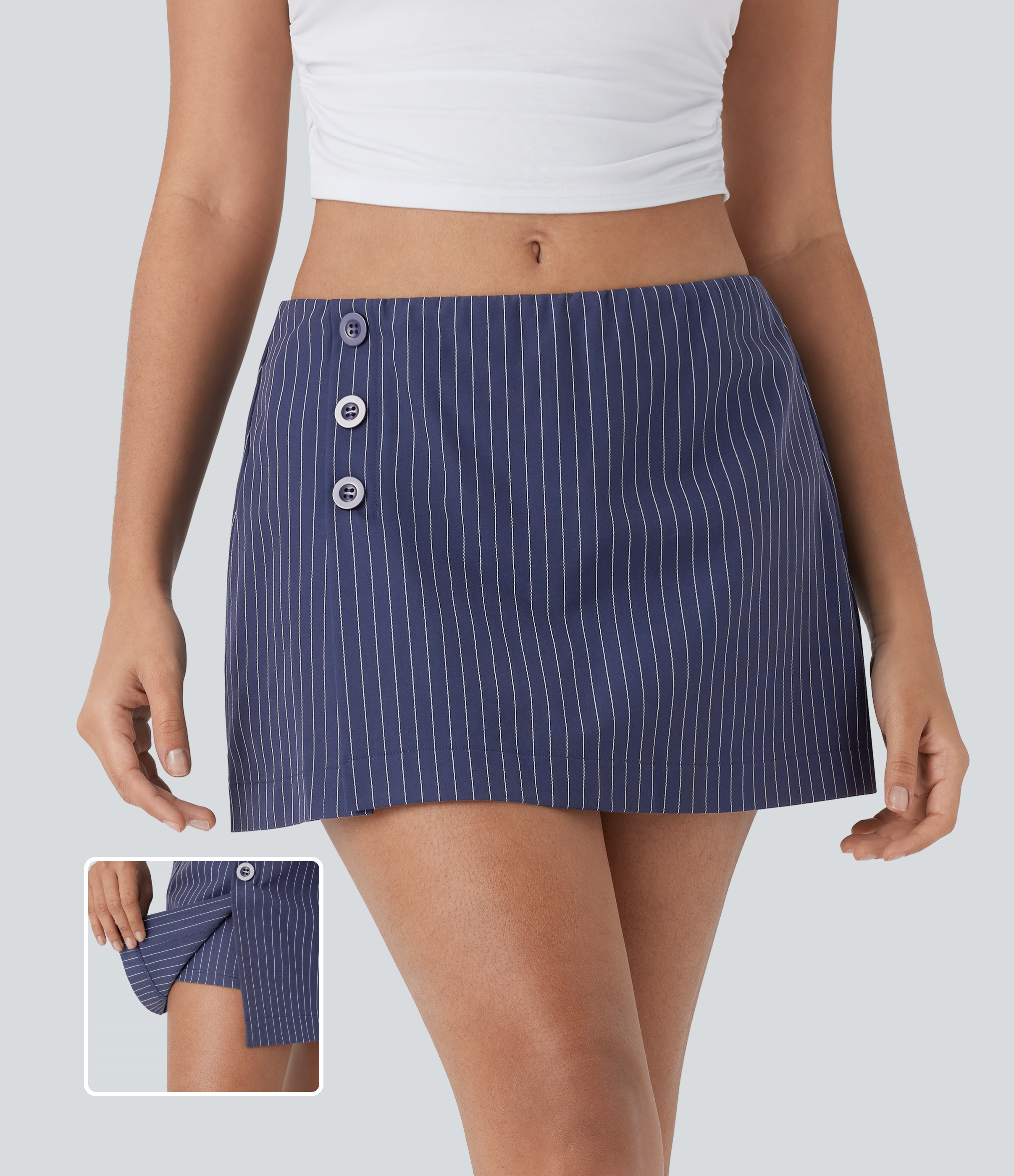 Low Rise Decorative 2-in-1 Stripe Mini Casual Skirt