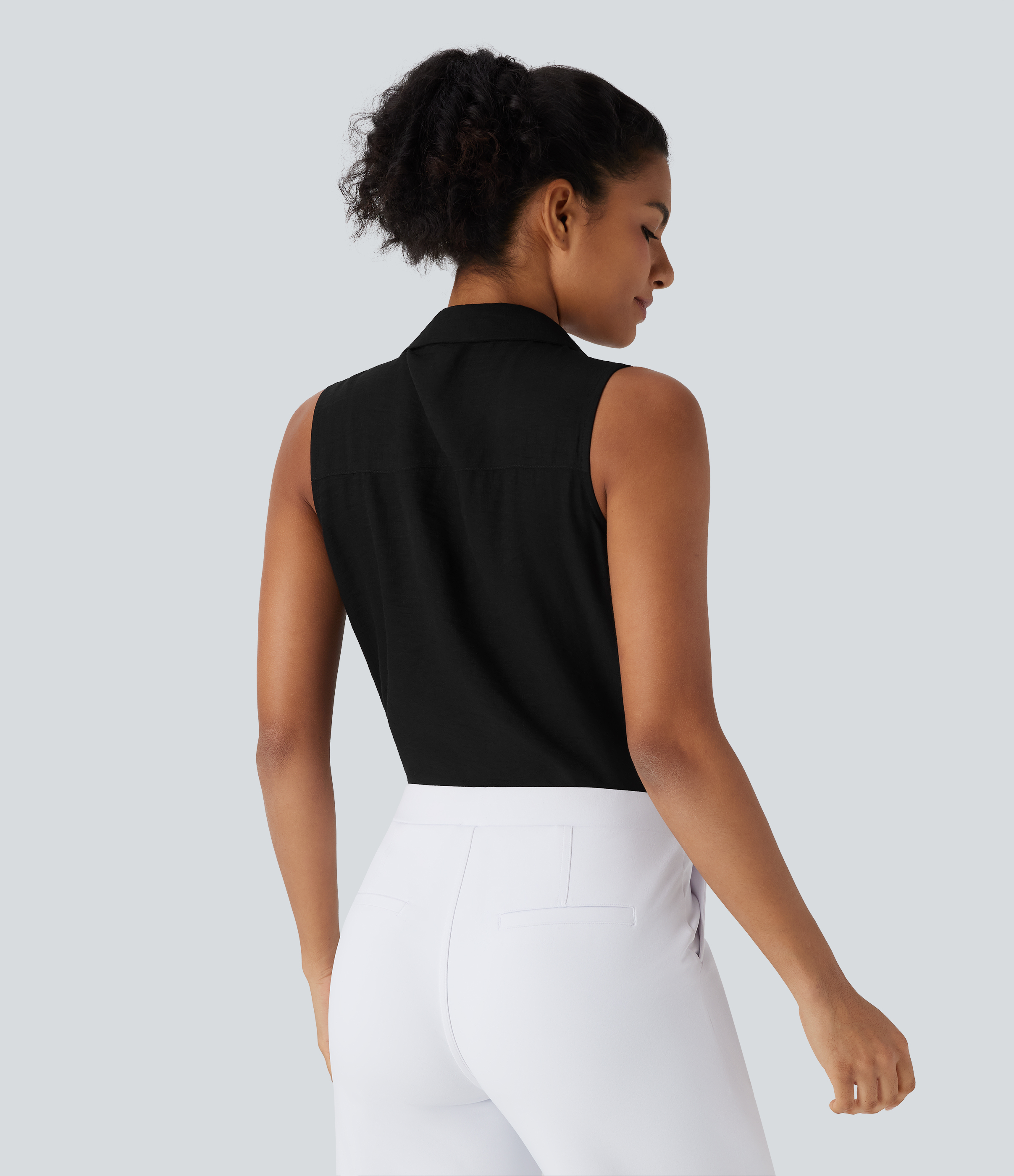 Noir Chemise de travail sans manches à col en V / 2