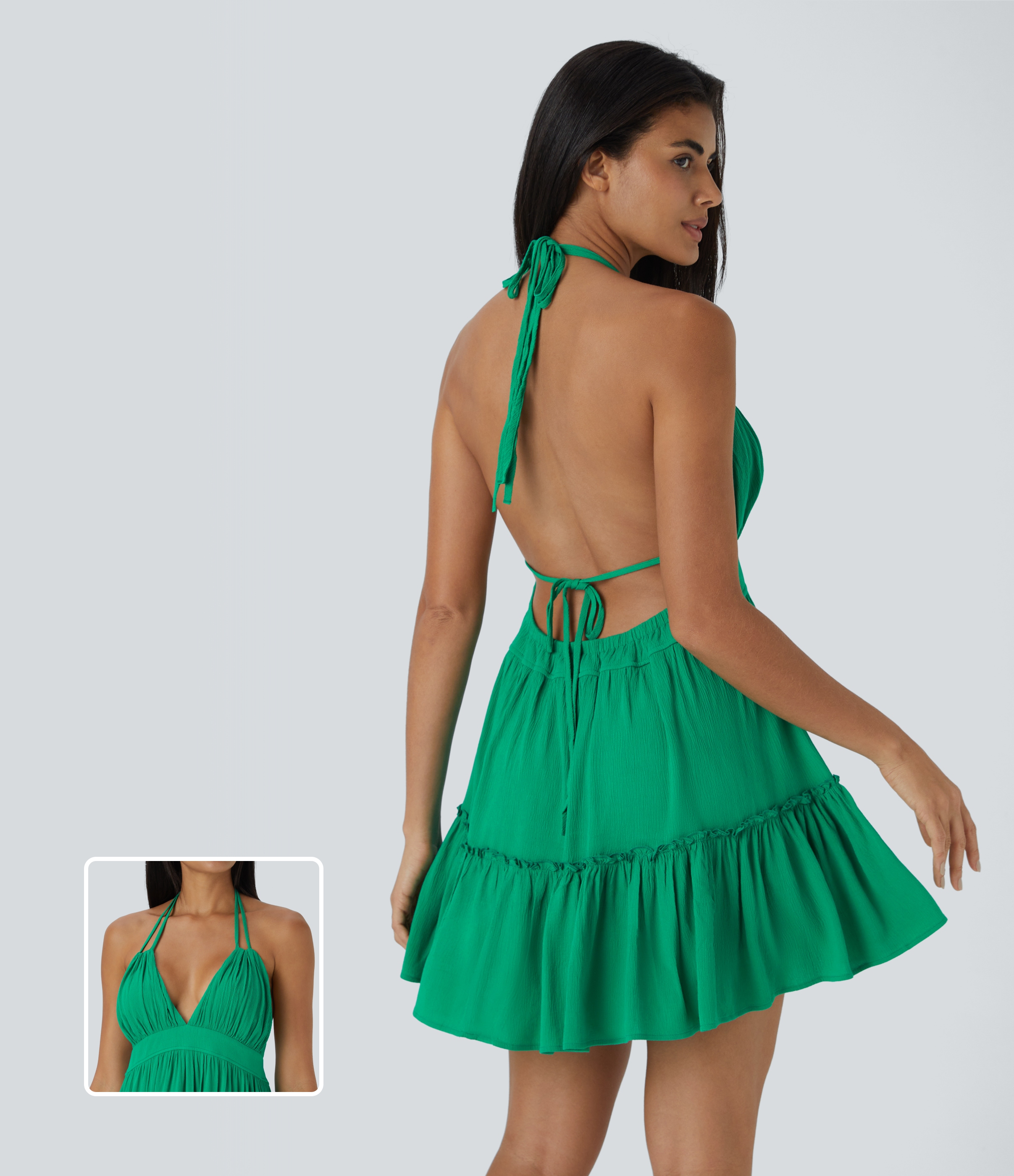 Halter Embroidered Stitching Ruffle Slim Fit Dresses