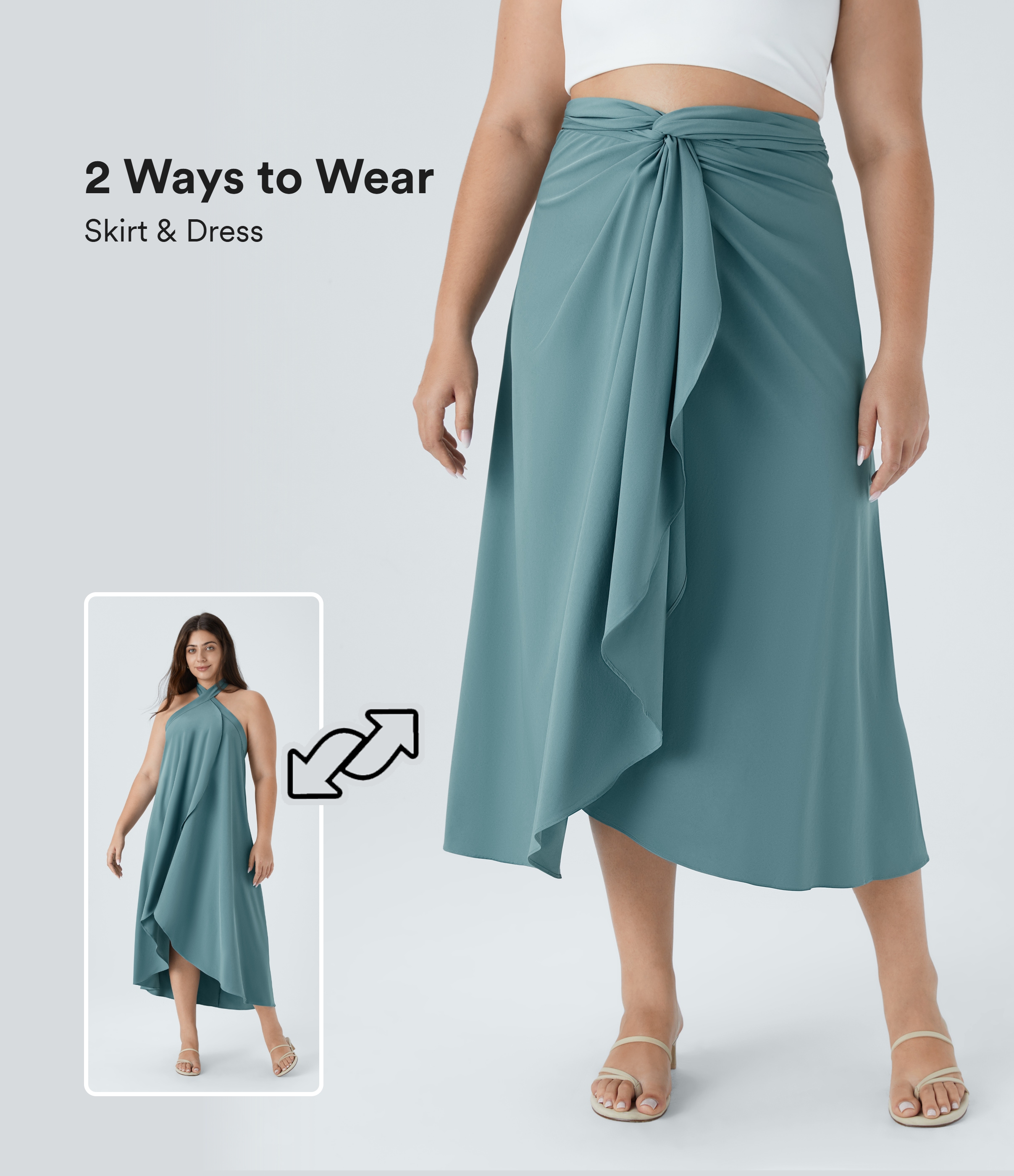 Vestido plisado de falda doble con tirantes y lazo Spa Tallas Grandes