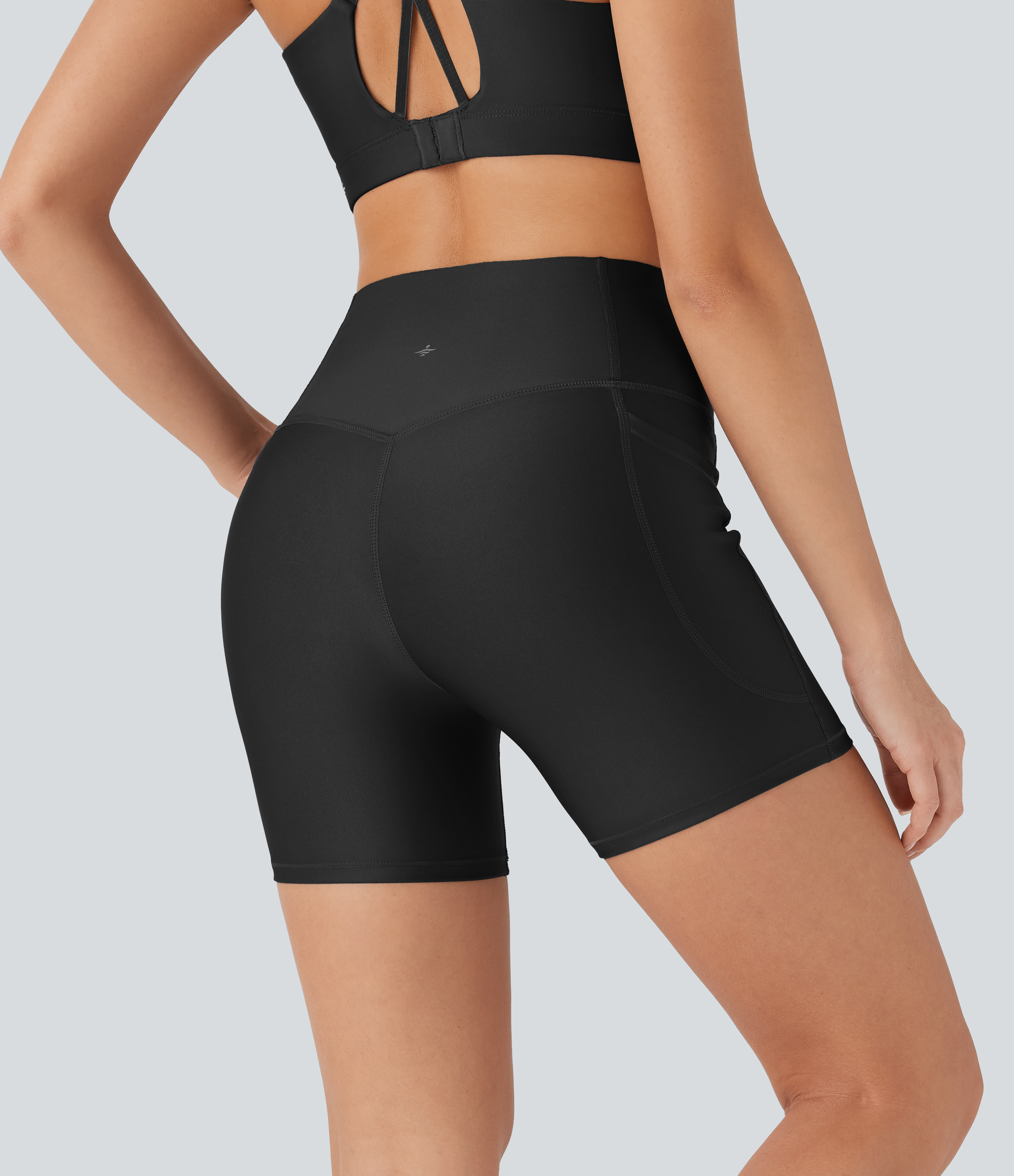 Negro Pantalón corto ciclista correr tiro alto control abdomen bolsillo lateral 12.5cm / 2