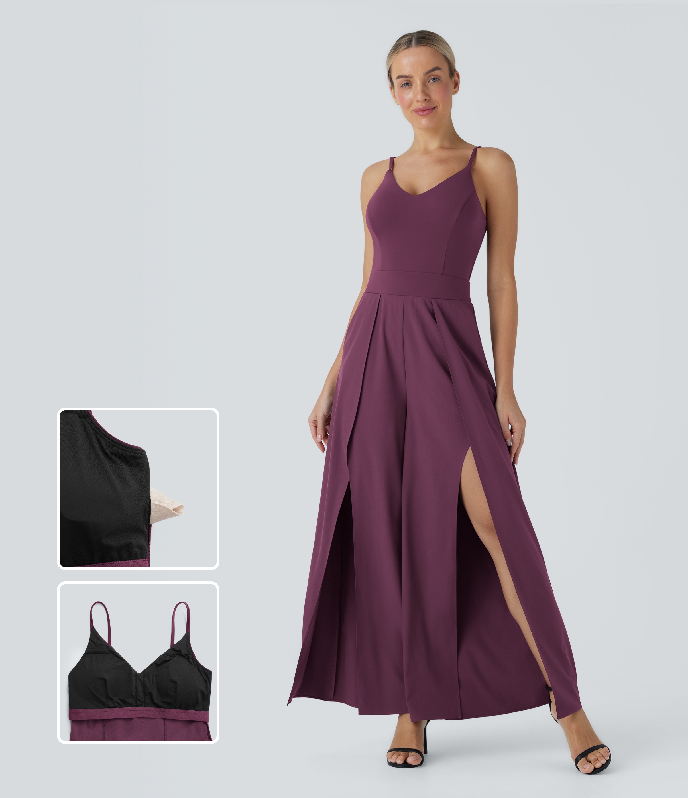 Amaranth Breezeful™ Weite Bein Schnelltrocknender Lässiger Jumpsuit mit Taschen / 1