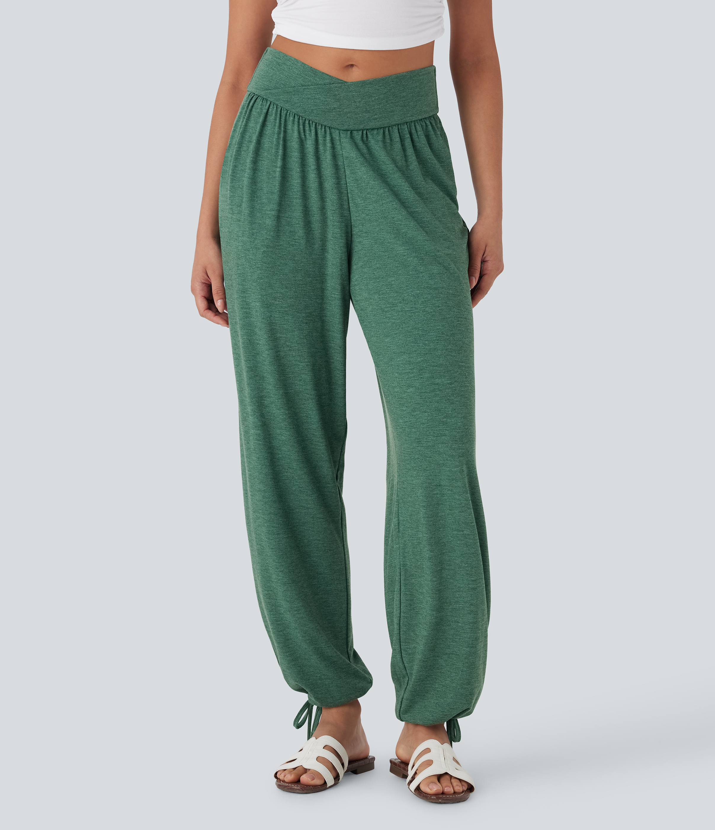 Crossover High Waisted Pocket Drawstring Casual Joggers