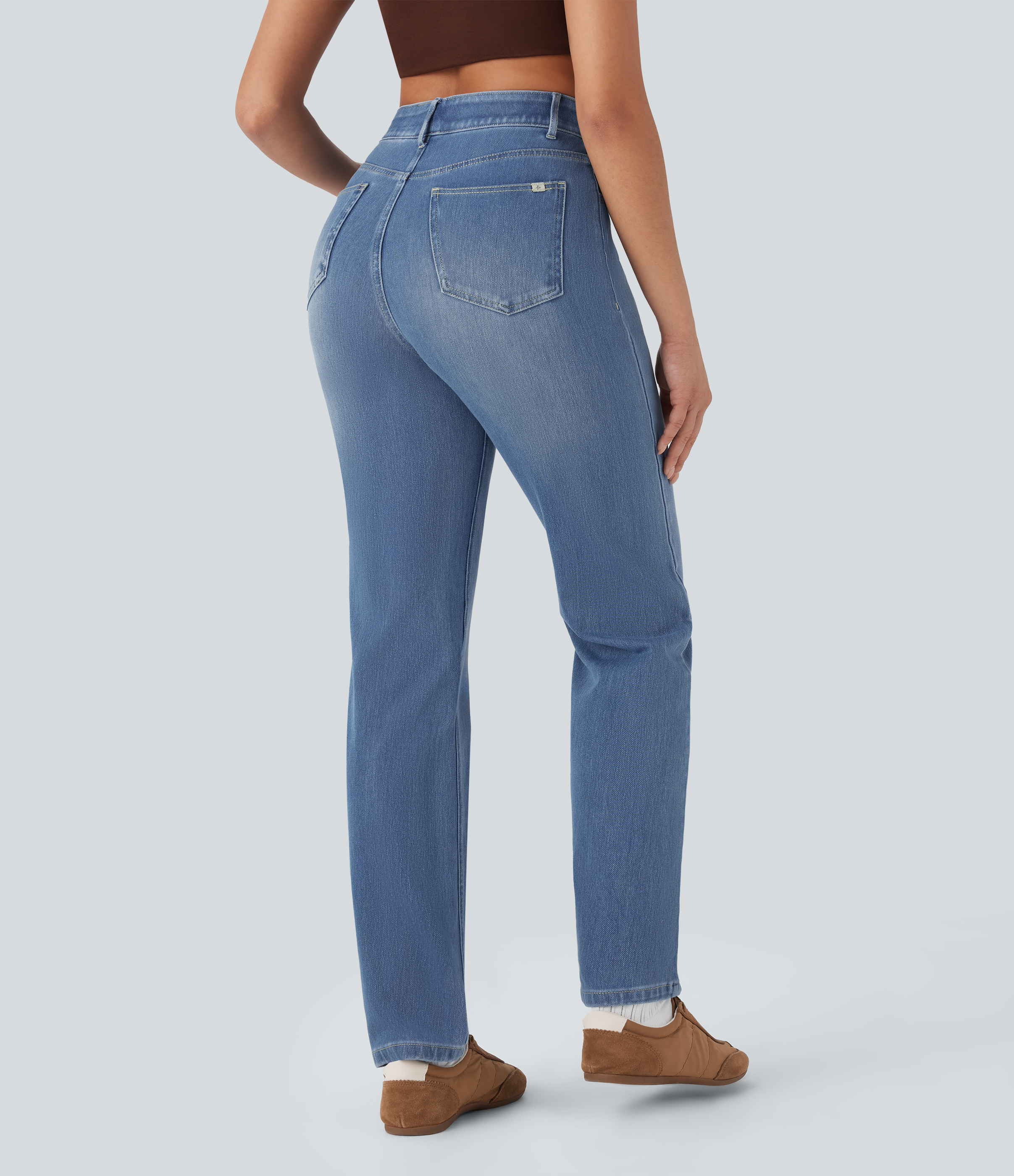Blue Spruce Denim Jeans Halara Flex™ Denim elástico lavado pierna recta tiro alto control abdomen múltiple bolsillo / 2