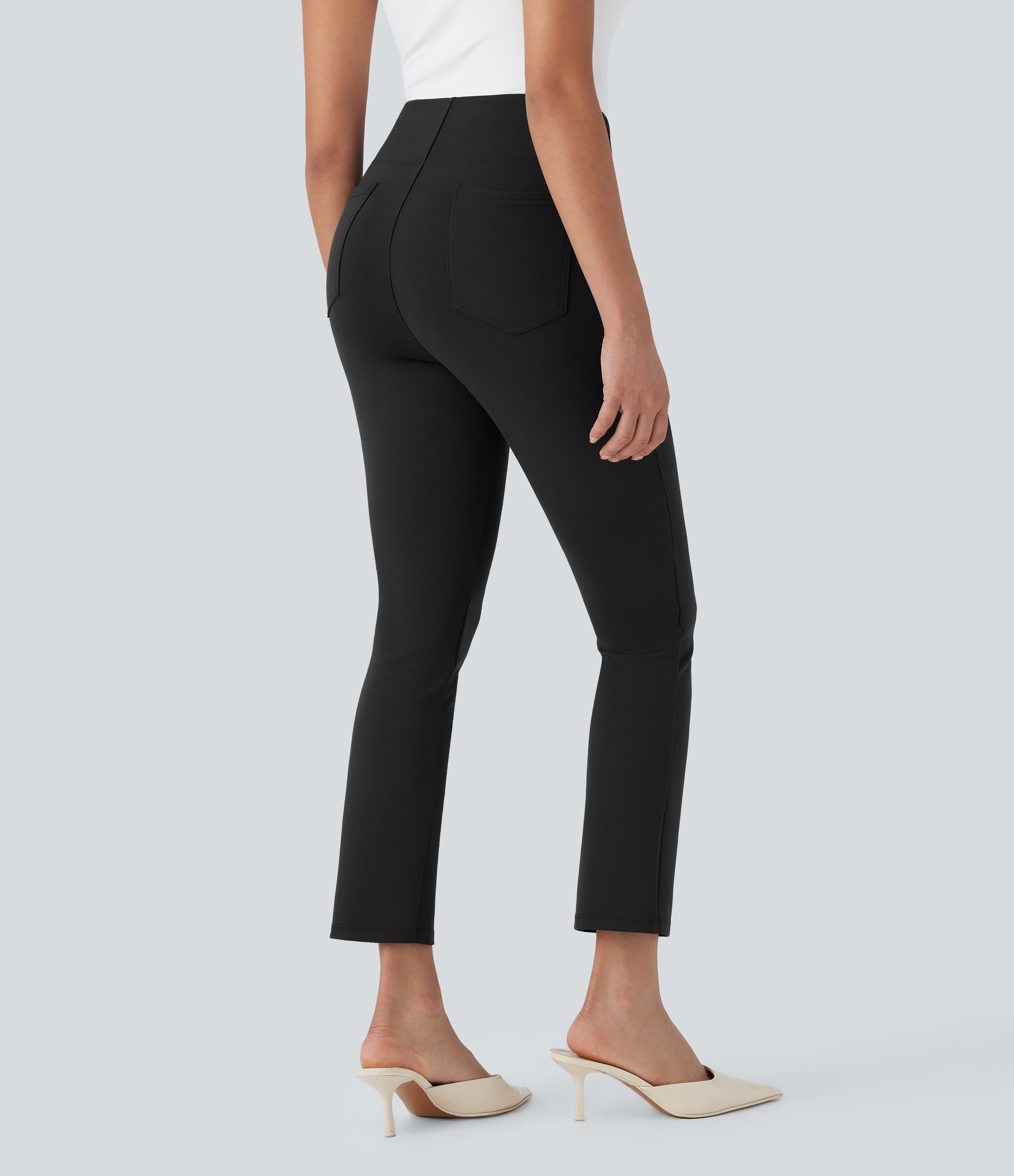 Negro Halara Flex™ pantalones de trabajo cortos de talle alto con bolsillos y pernera cónica / 2