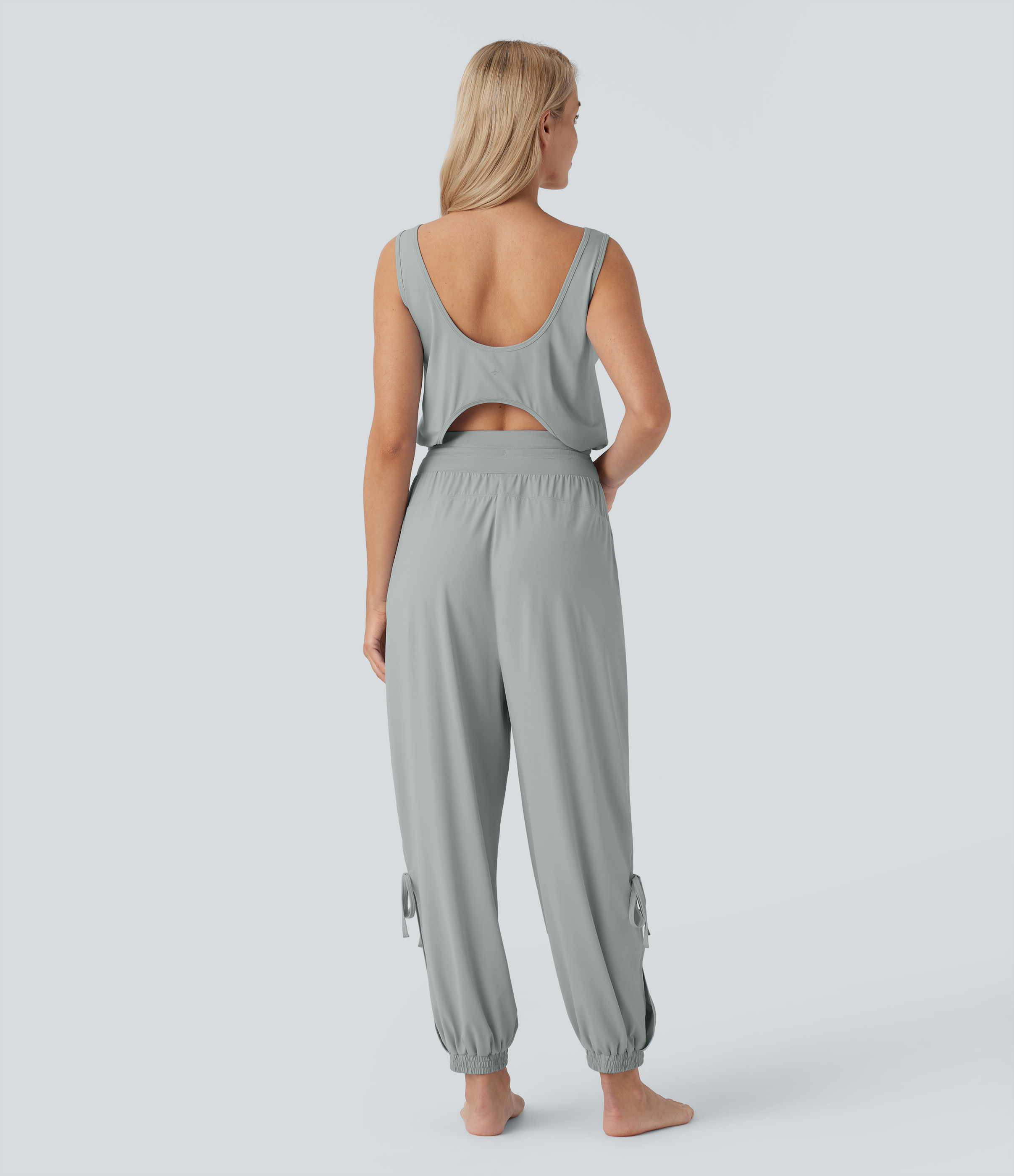 Sleeveless Cut Out Drawstring Pocket Cool Touch Yoga Jumpsuit-UPF50+