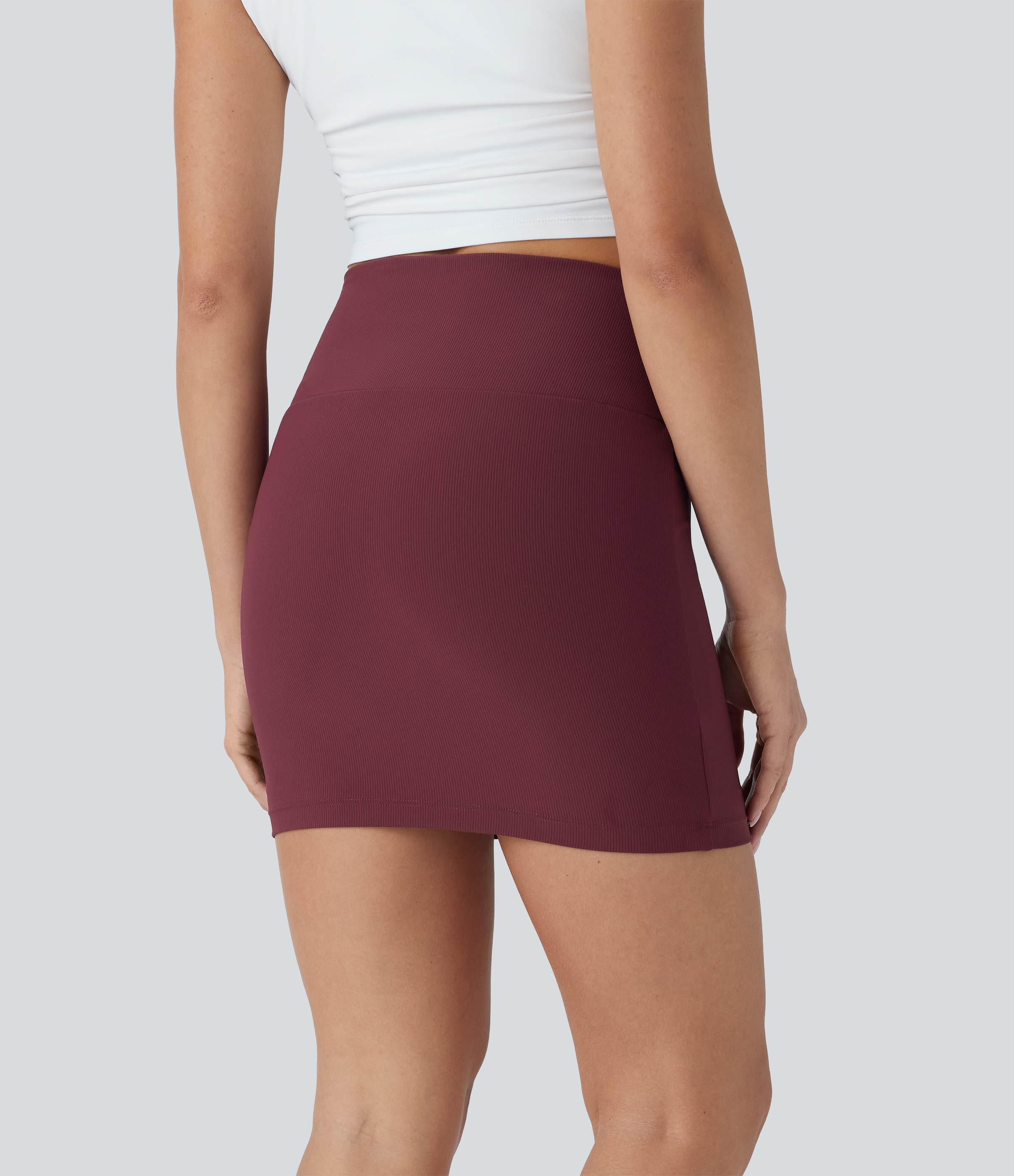 Tawny Port Patitoff™ Flow Pet Hair Resistant High Waisted Tummy Control 2-in-1 Bodycon Mini Casual Skirt / 2