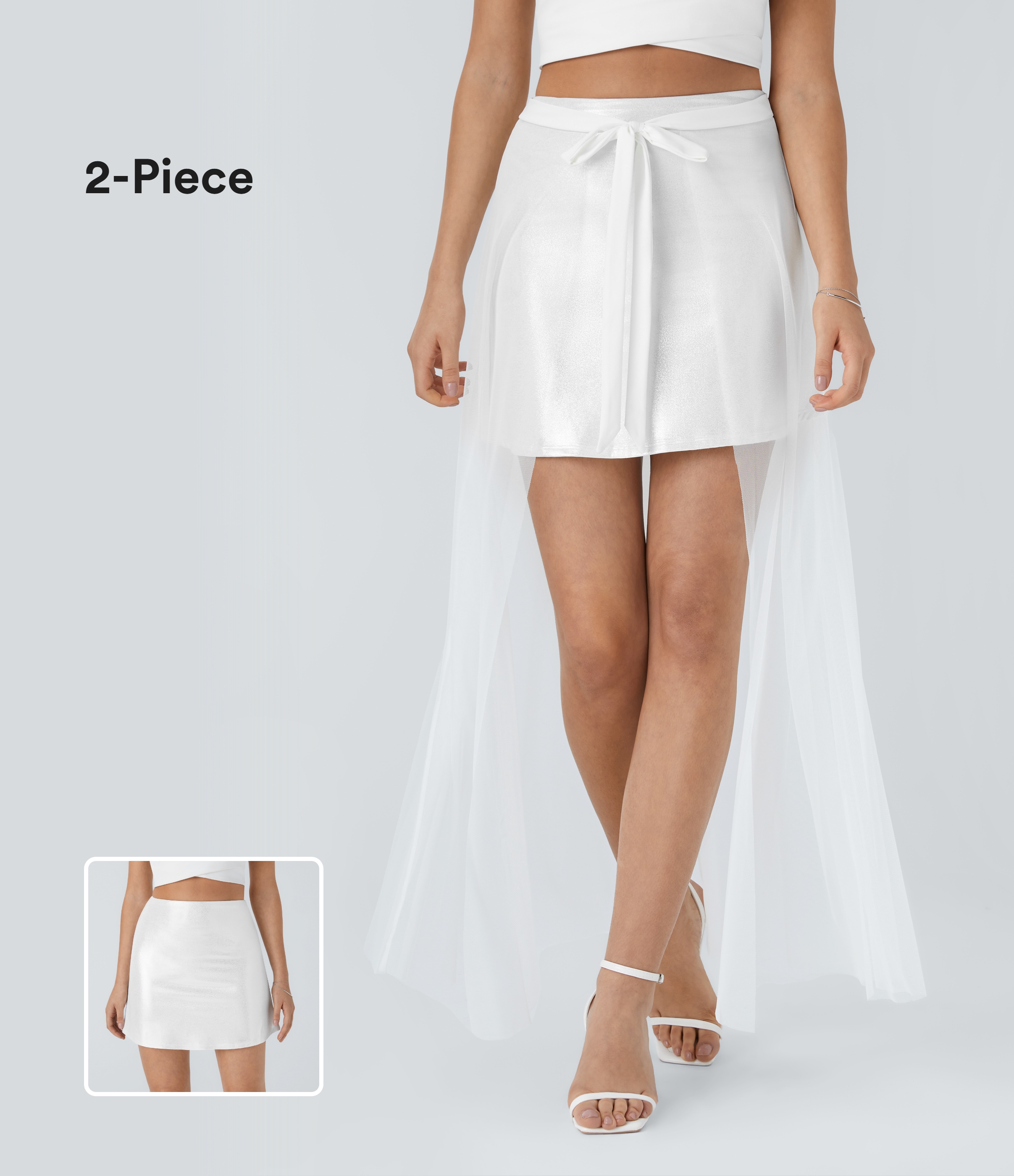 Softlyzero™ Faux Leather Mesh High-Waist A-Line Metallic Foil Print Stretch 2-Piece Mini Party Skirt