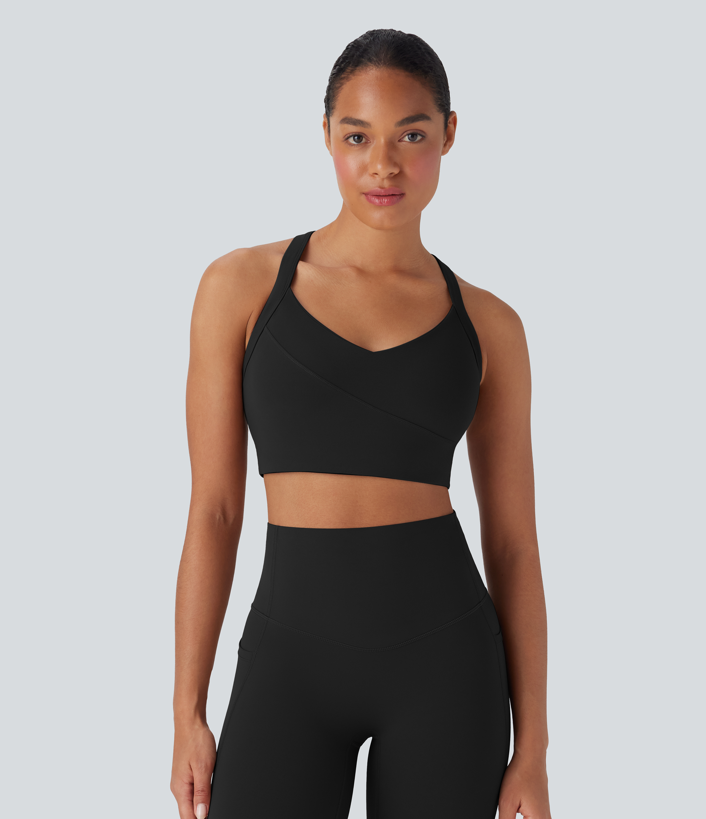 Negro Sujetador deportivo Halara UltraSculpt™ de entrenamiento con espalda abierta y sujeción media / 2
