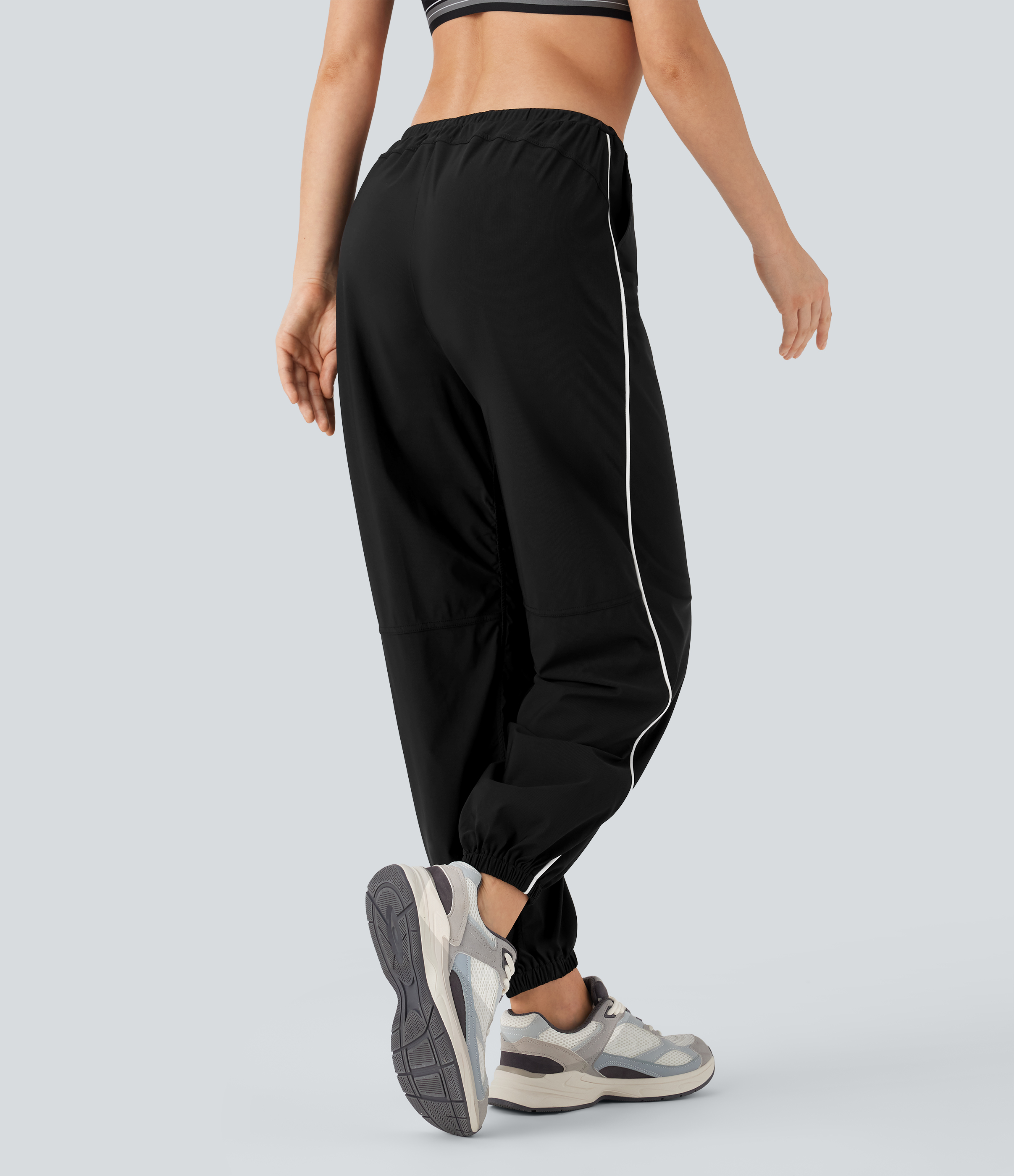 Noir Pantalon de jogging de danse taille basse, color block, à séchage rapide, avec poches / 2