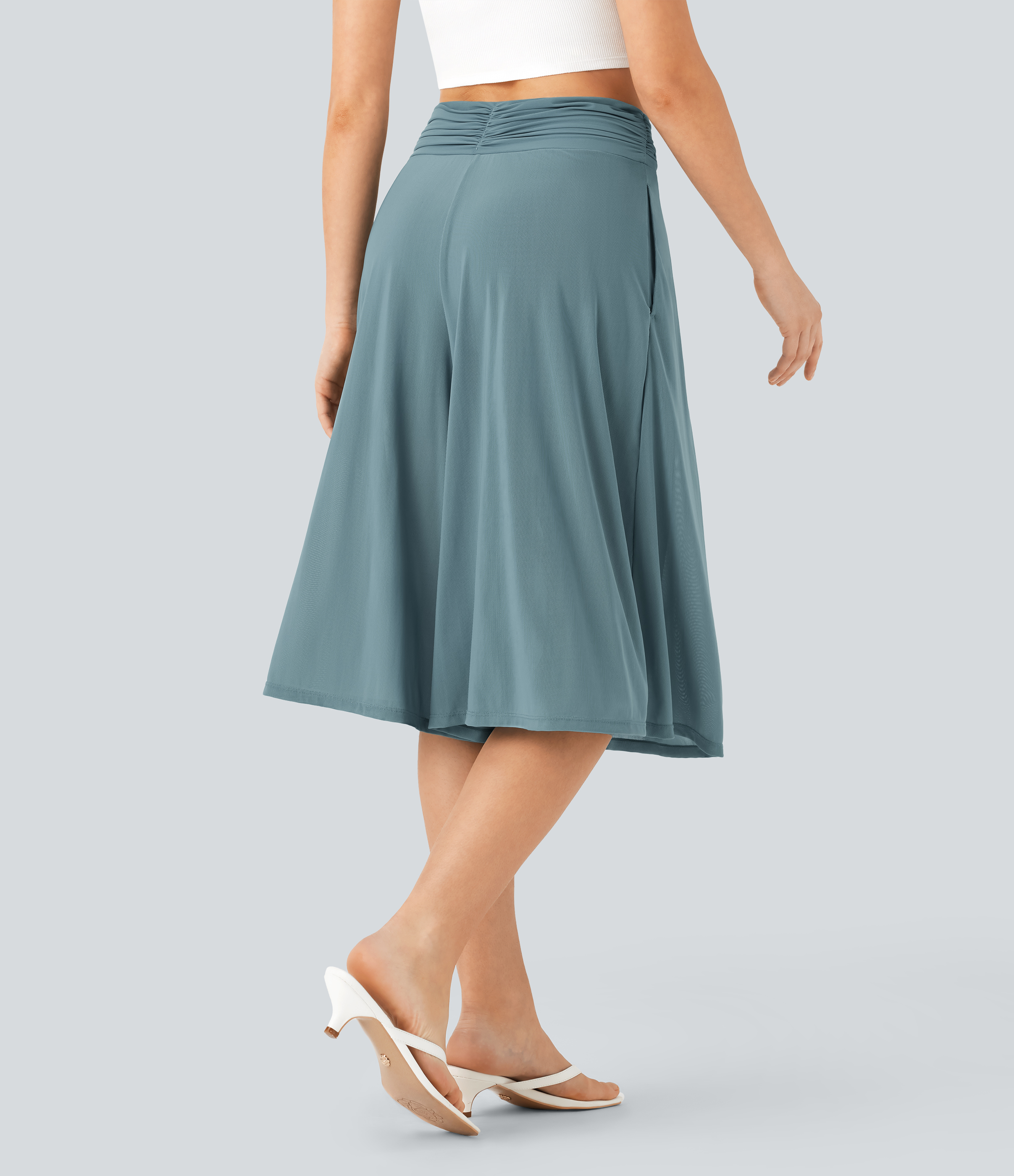 Stone Blue Pantalones de verano 2 en 1 de tiro alto con tejido transparente holgado y con bolsillos / 2