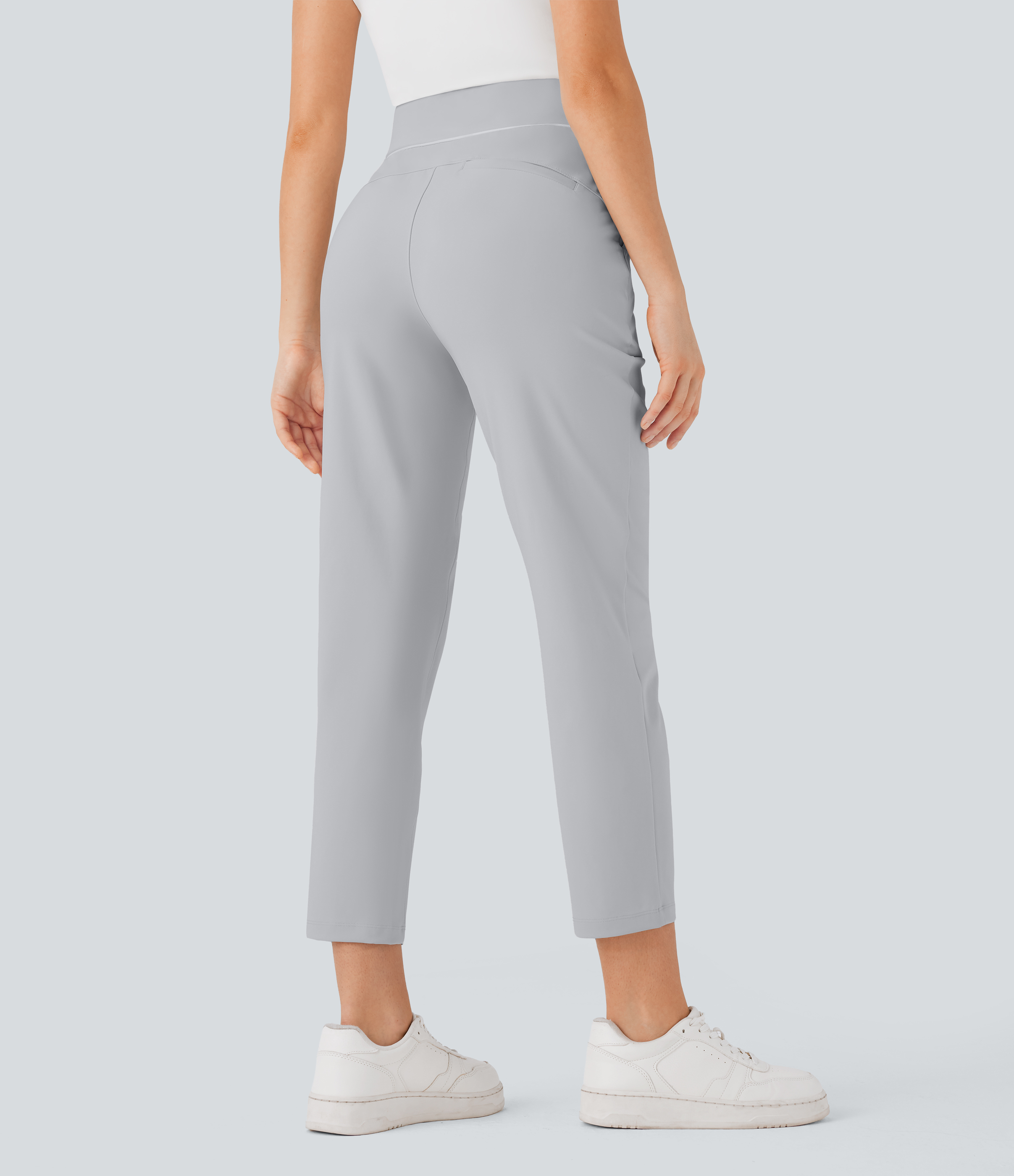 Quiet Gray Pantalones de golf ajustados de tiro alto con cordón interior y bolsillo especial para tee de golf con secado rápido UPF 40+ / 2