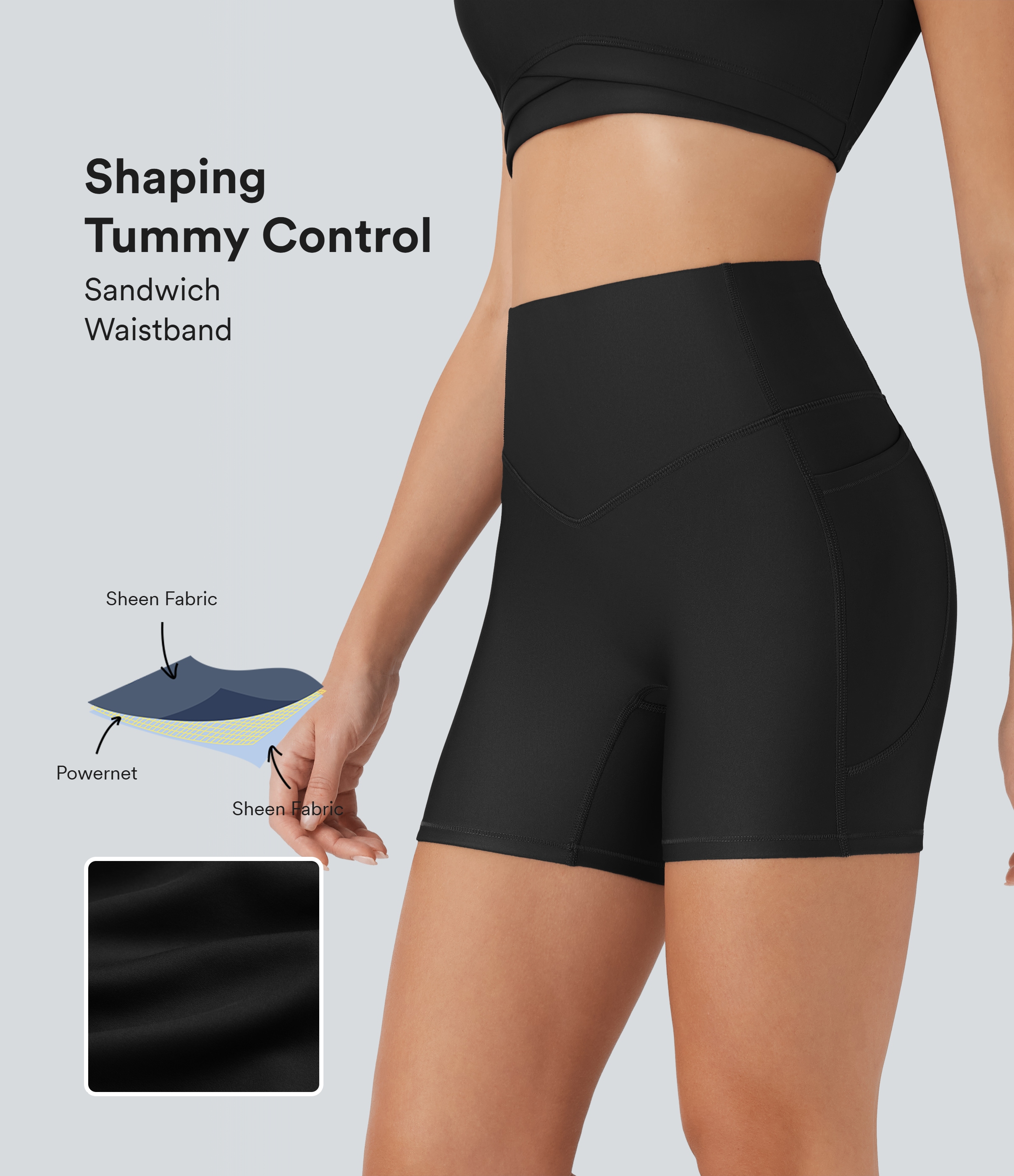 High Waisted Tummy Control Pocket Sheen Running Bike Shorts 5''