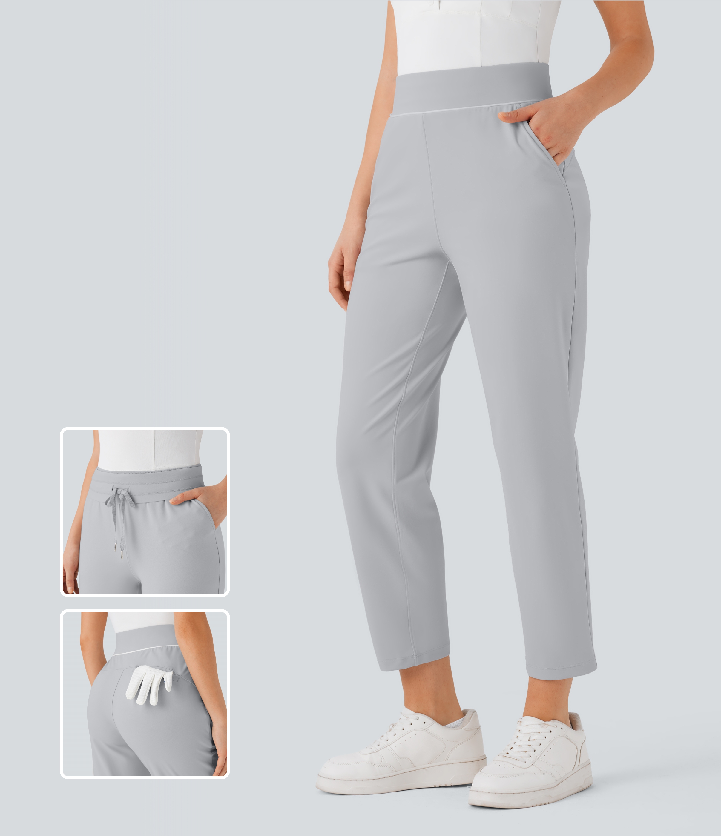 High Waisted Inside Drawstring Quick Dry Golf Tapered Pants-Golf Tee Pocket-UPF40+