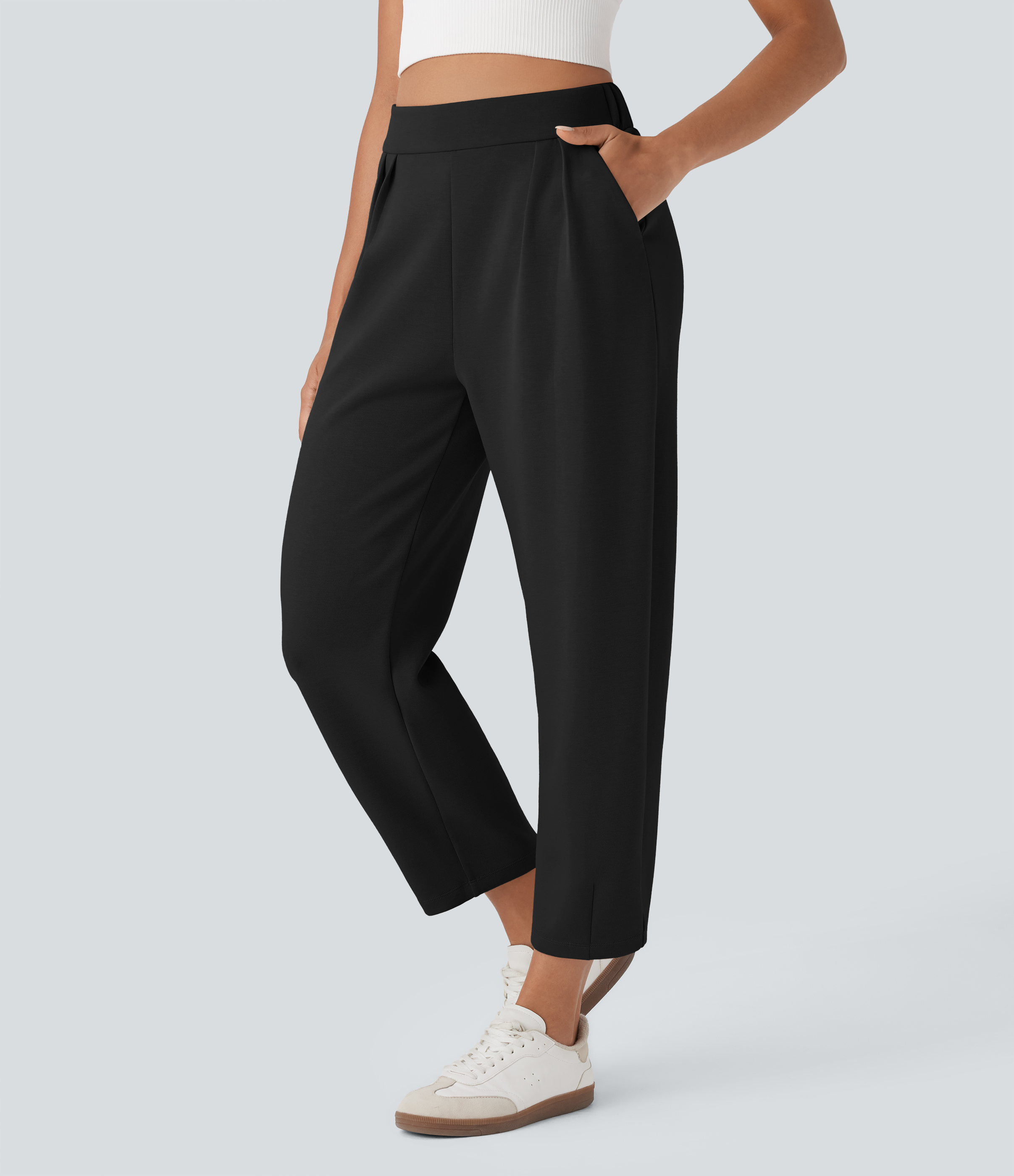 Freizeithose mit hohem Bund und Seitentaschen