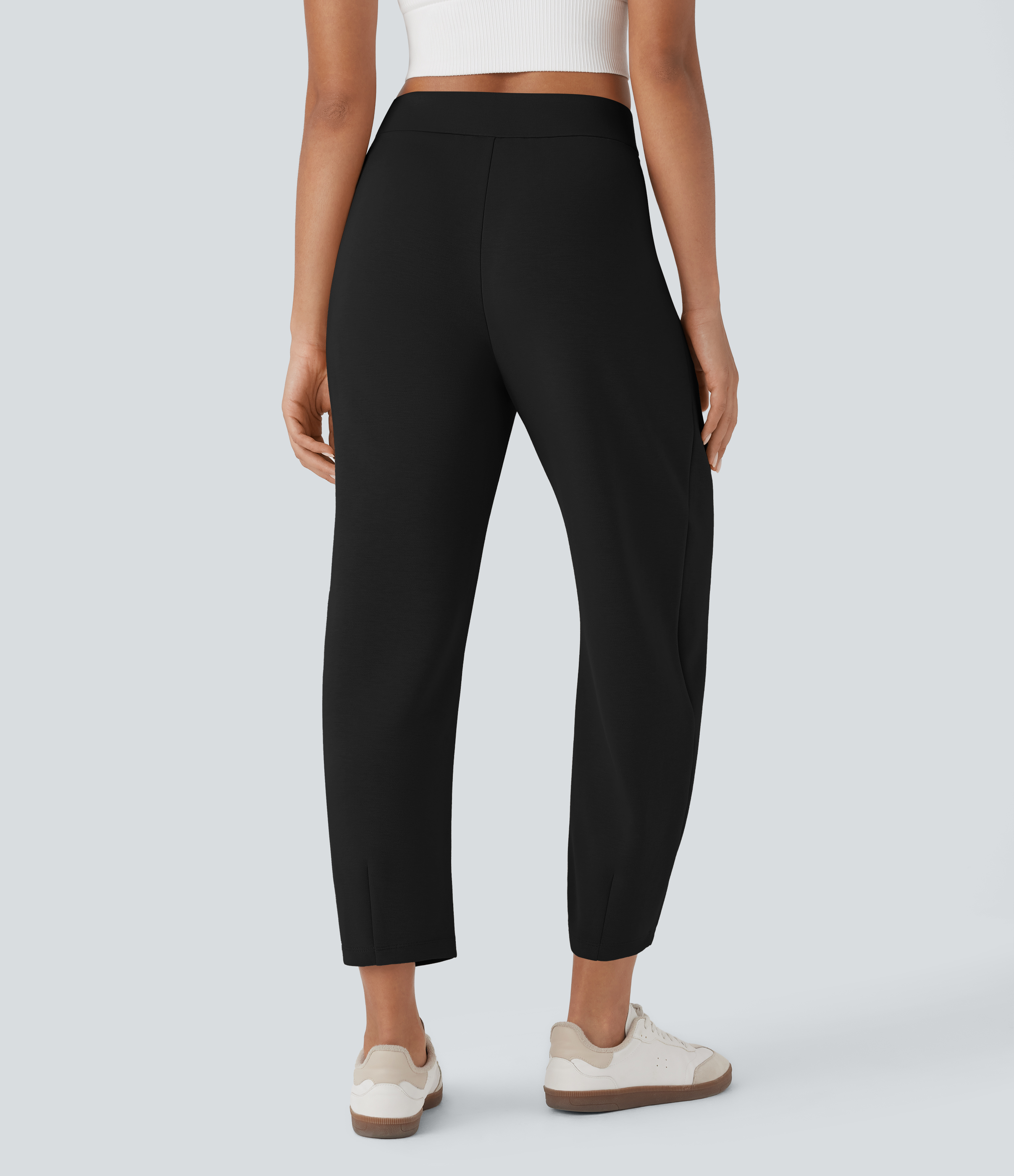 Schwarz Freizeithose mit hohem Bund und Seitentaschen / 2