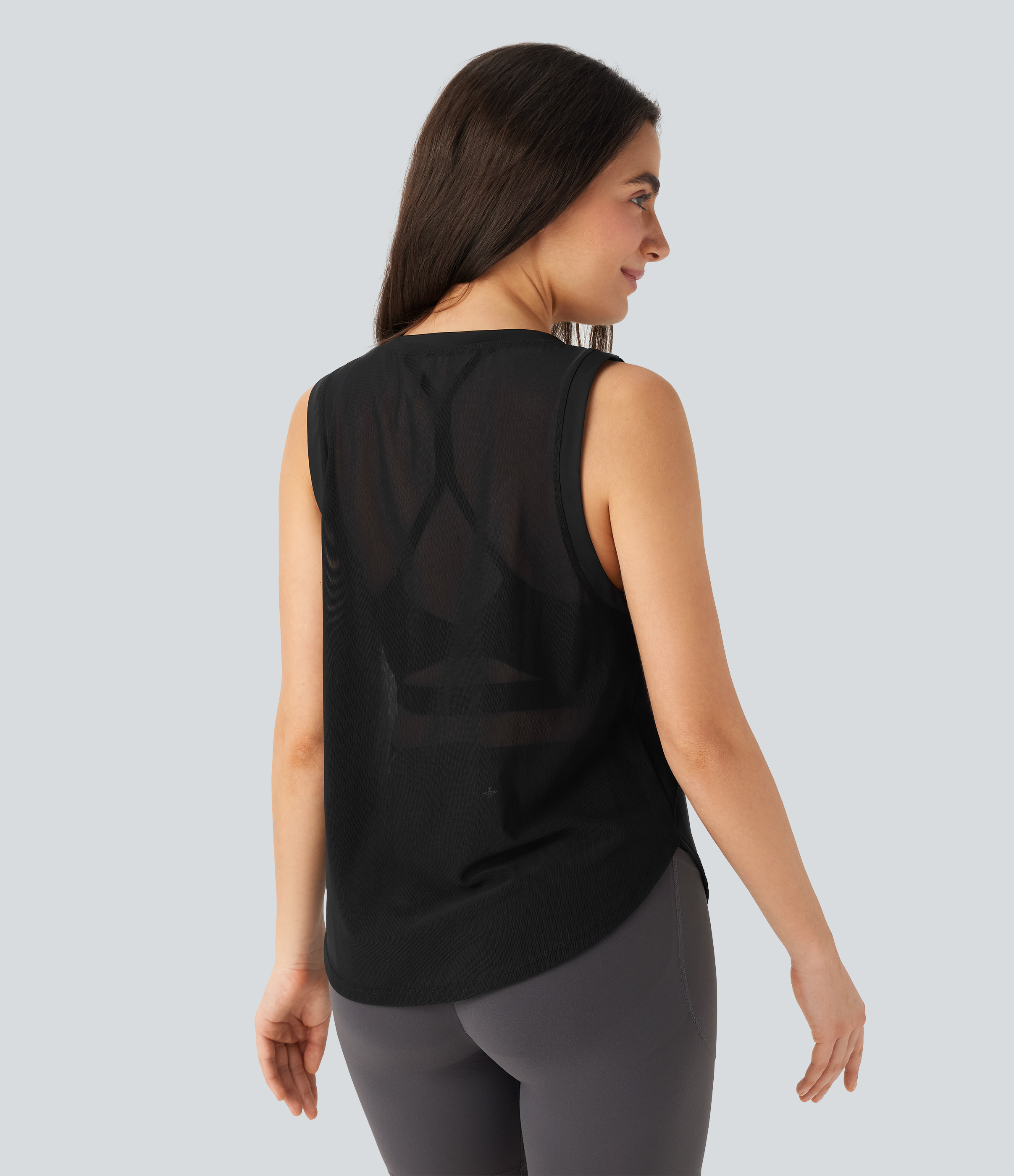 Women's Sleeveless Curved Hem Sheer Yoga Sports Top - Halara
