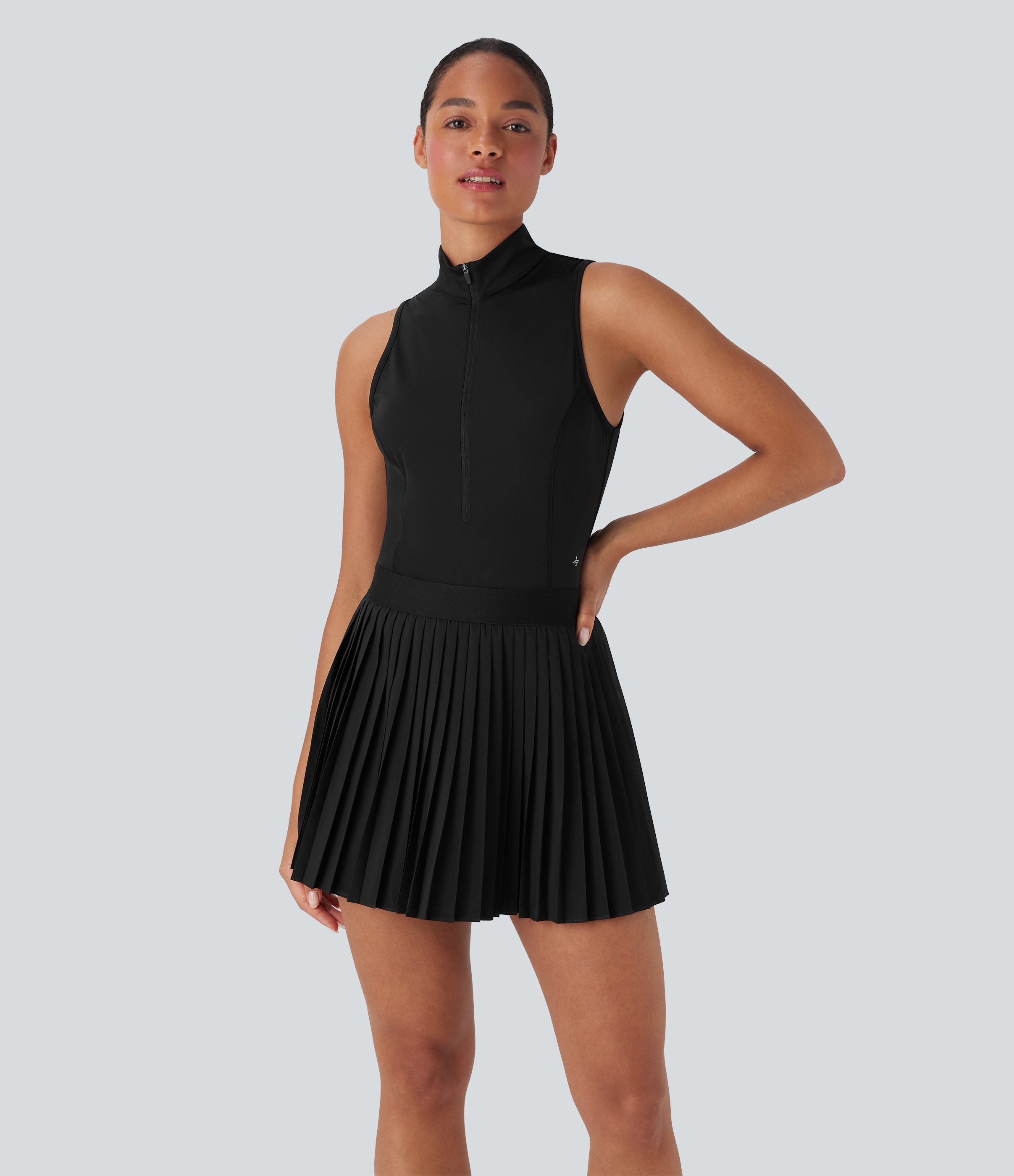 Negro Vestido corto de tenis 2 en 1 Breezeful™ plisado de secado rápido sin mangas y con bolsillos laterales / 2