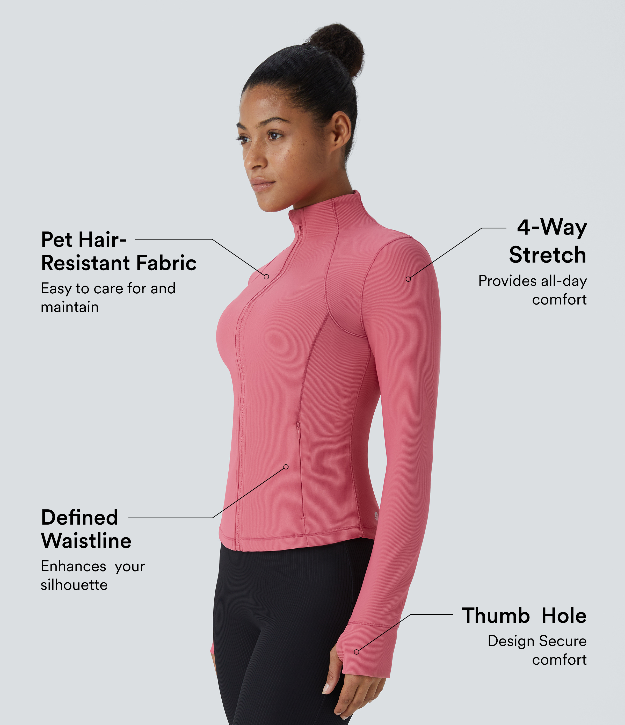 Desert Rose Chaqueta Patitoff™ Flow corta cuello alto bolsillo lateral cremallera orificio pulgar resistente pelo mascota / 2