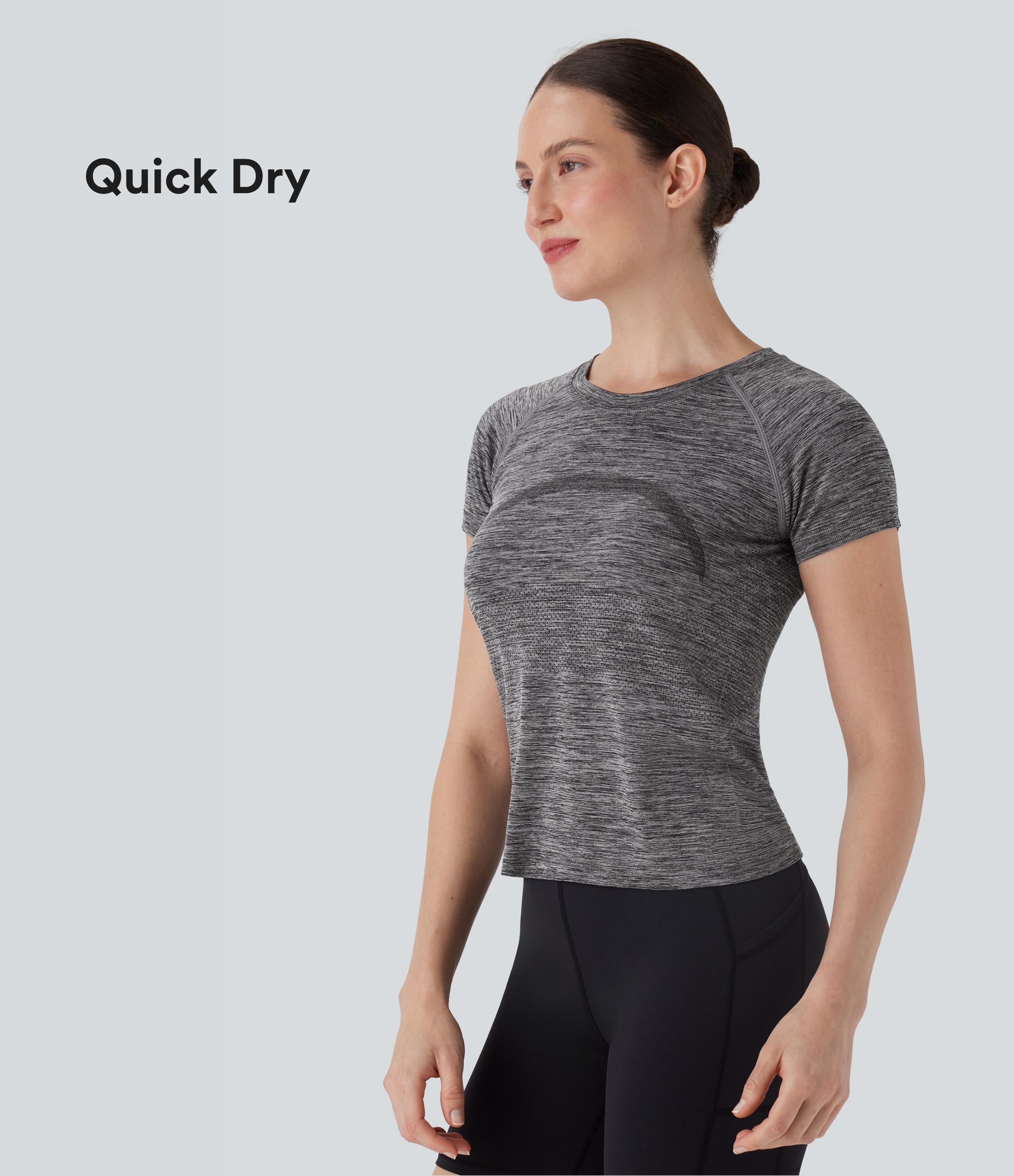Black Camiseta deportiva senderismo secado rápido corte manga corta flujo sin costura / 1
