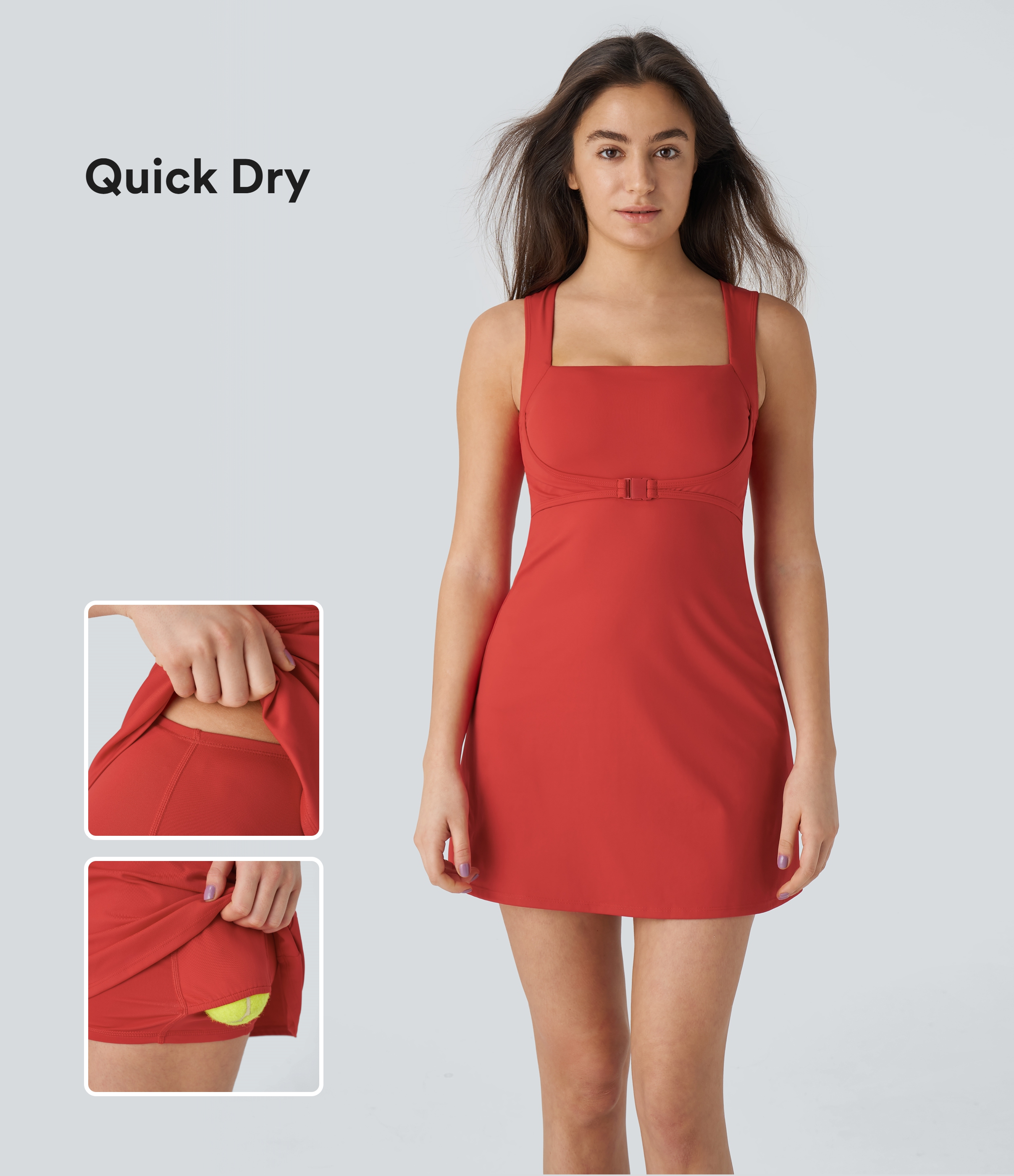 Halara – Softlyzero™ QuickDry – Ärmelloses, 2-teiliges Tennis-Mini-Aktivkleid mit quadratischem Ausschnitt und Seitentaschen – Valiant Poppy – M