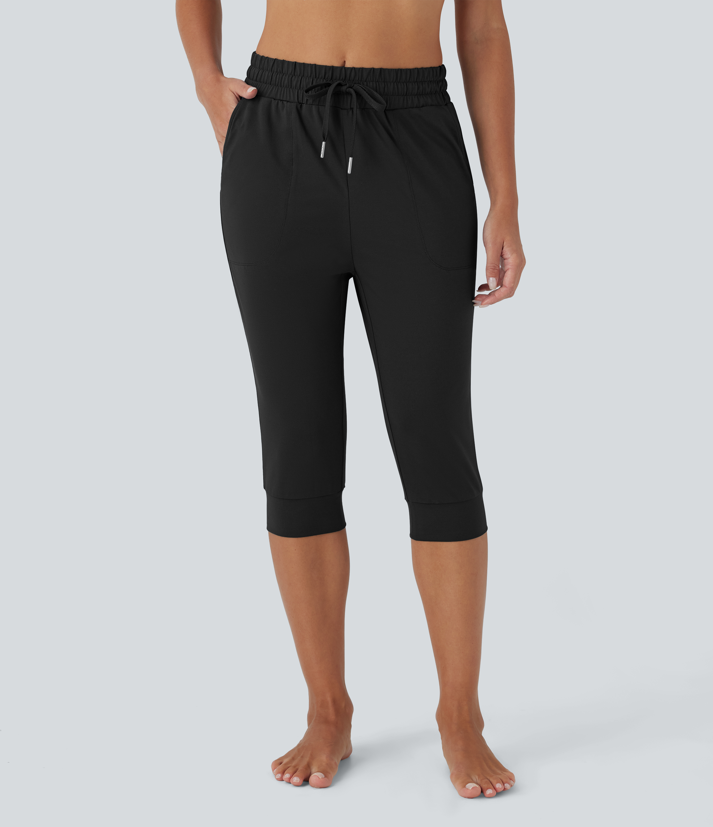 High Waisted Drawstring Pocket Dance Pedal Pusher Joggers