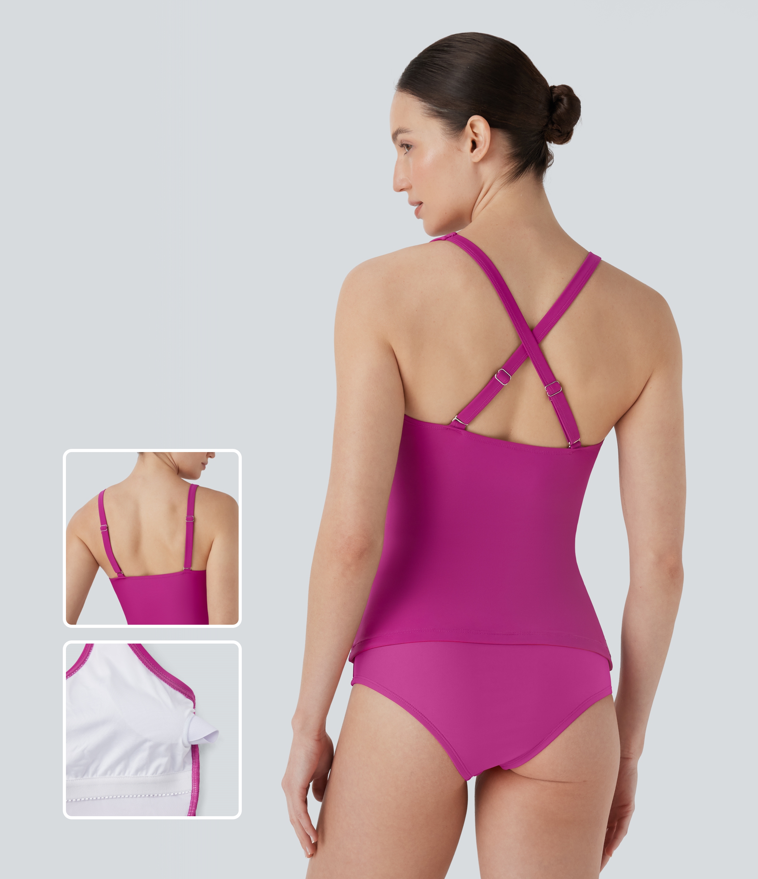 Traje de baño de bikini fruncido con tirantes ajustables y sin espalda