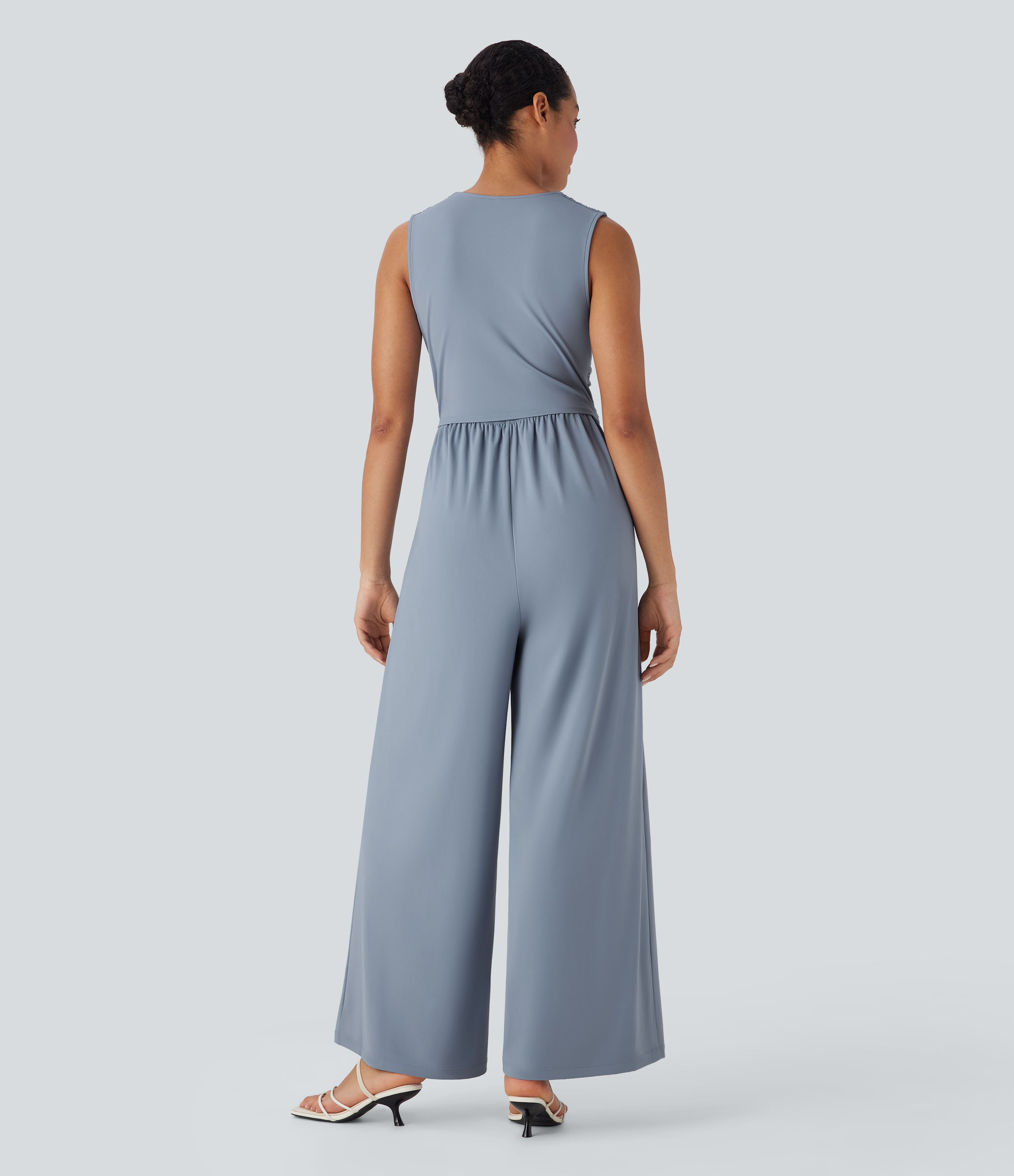 Snowflake Blue Mono casual Softlyzero™ sin mangas con escote en V fruncido con bolsillos laterales, cremallera invisible y tacto fresco - Easy Peezy / 2