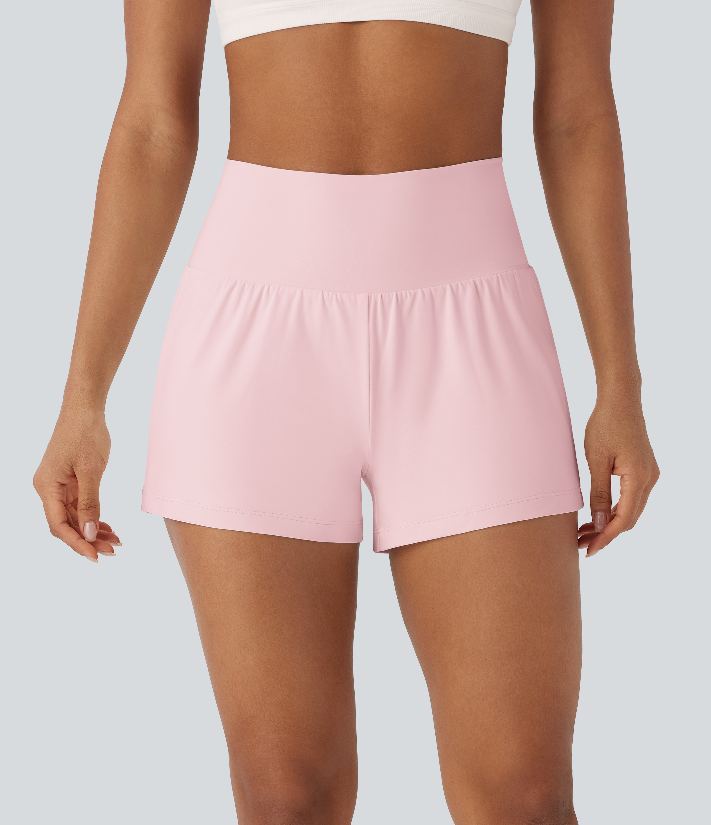 Pantalón corto yoga 2 en 1 tiro alto bolsillo trasero lateral oculto 7.5cm