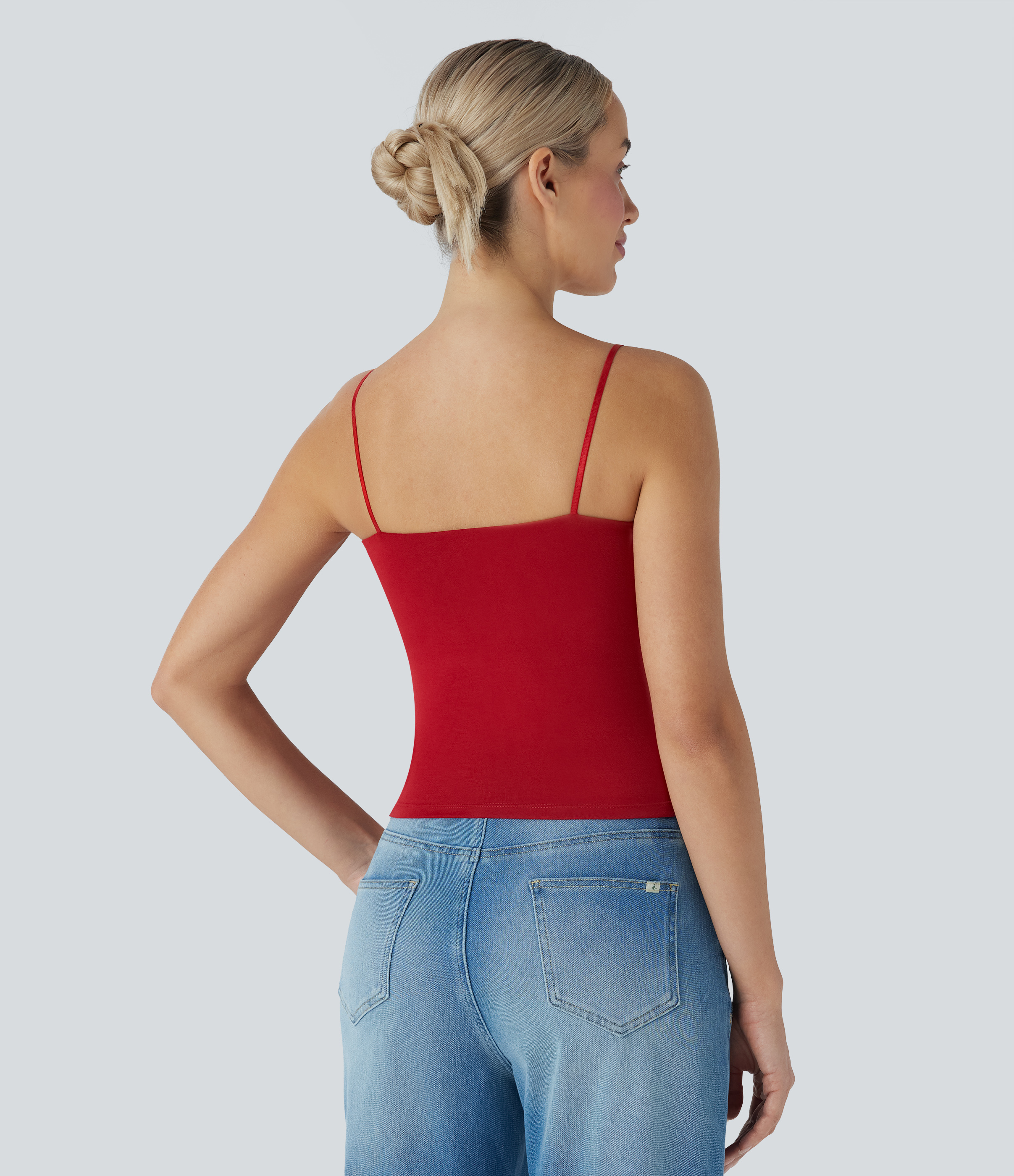 Equestrian Red Ruched Built-in Bra Casual Cami Top / 2