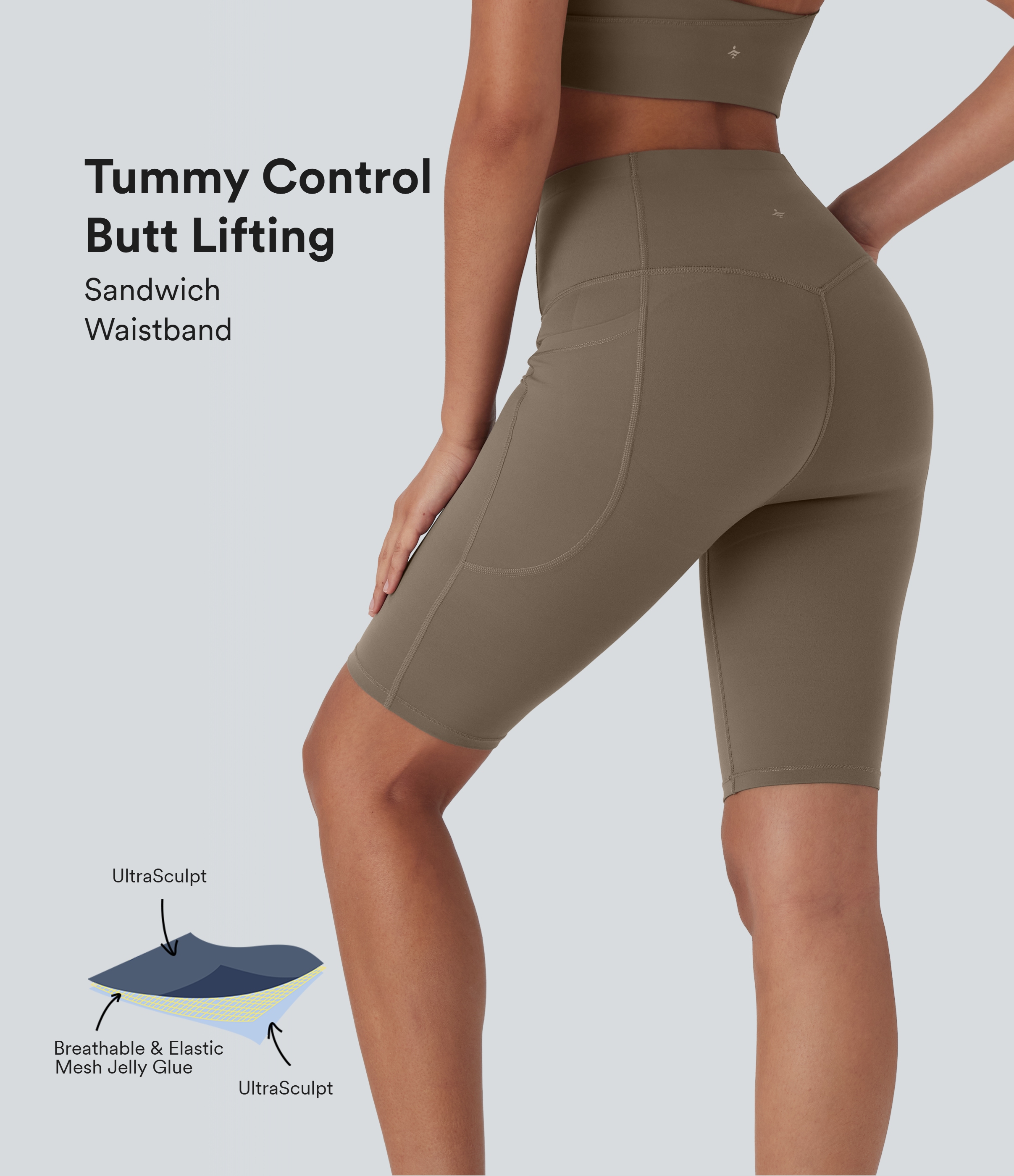 Halara UltraSculpt™ SoCinched højtaljede løftende og formende cykelbukser med mavekontrol, 9 tommer, med lommer