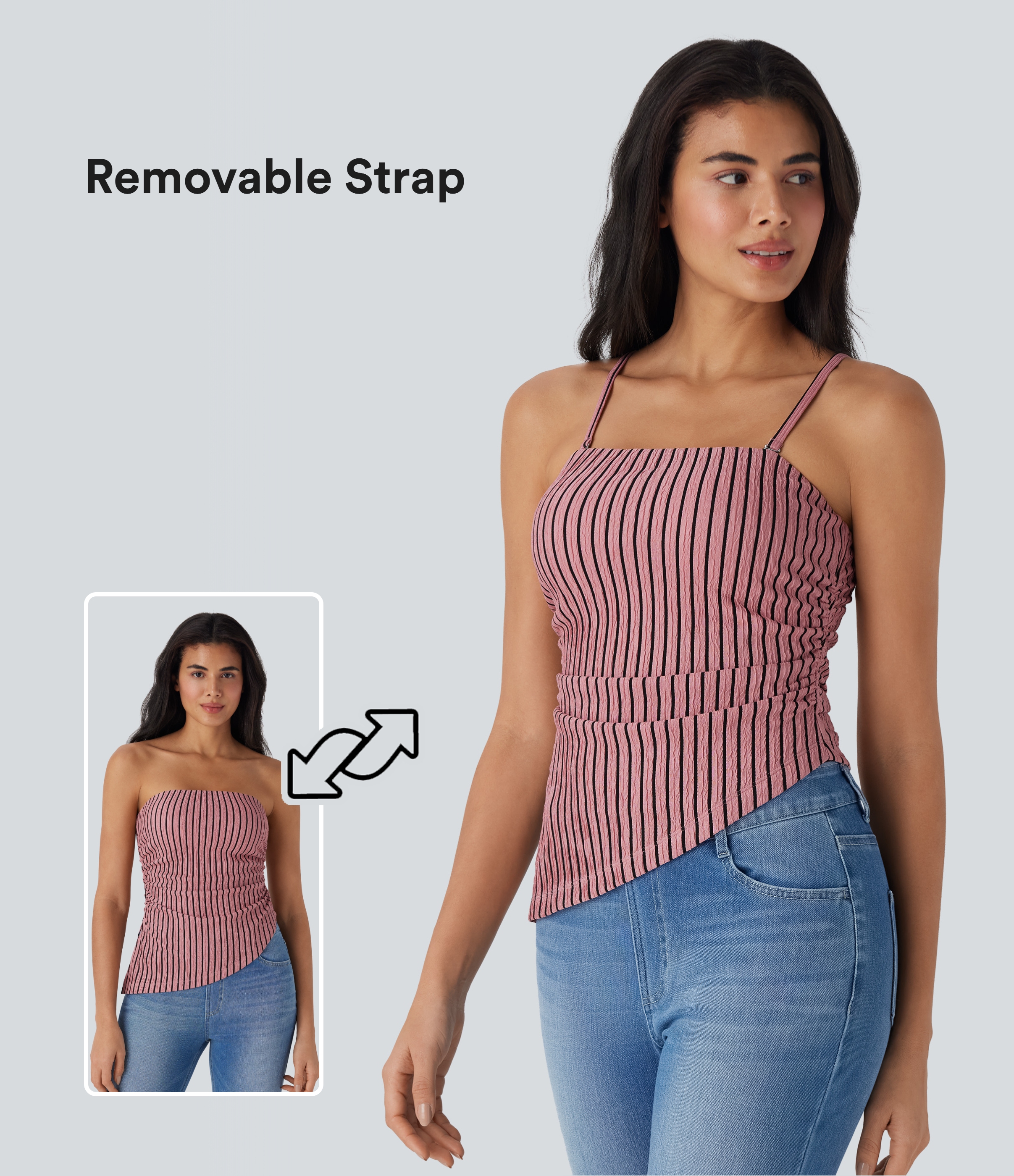 Top casual a rayas con forma asimétrica y tirantes extraíbles
