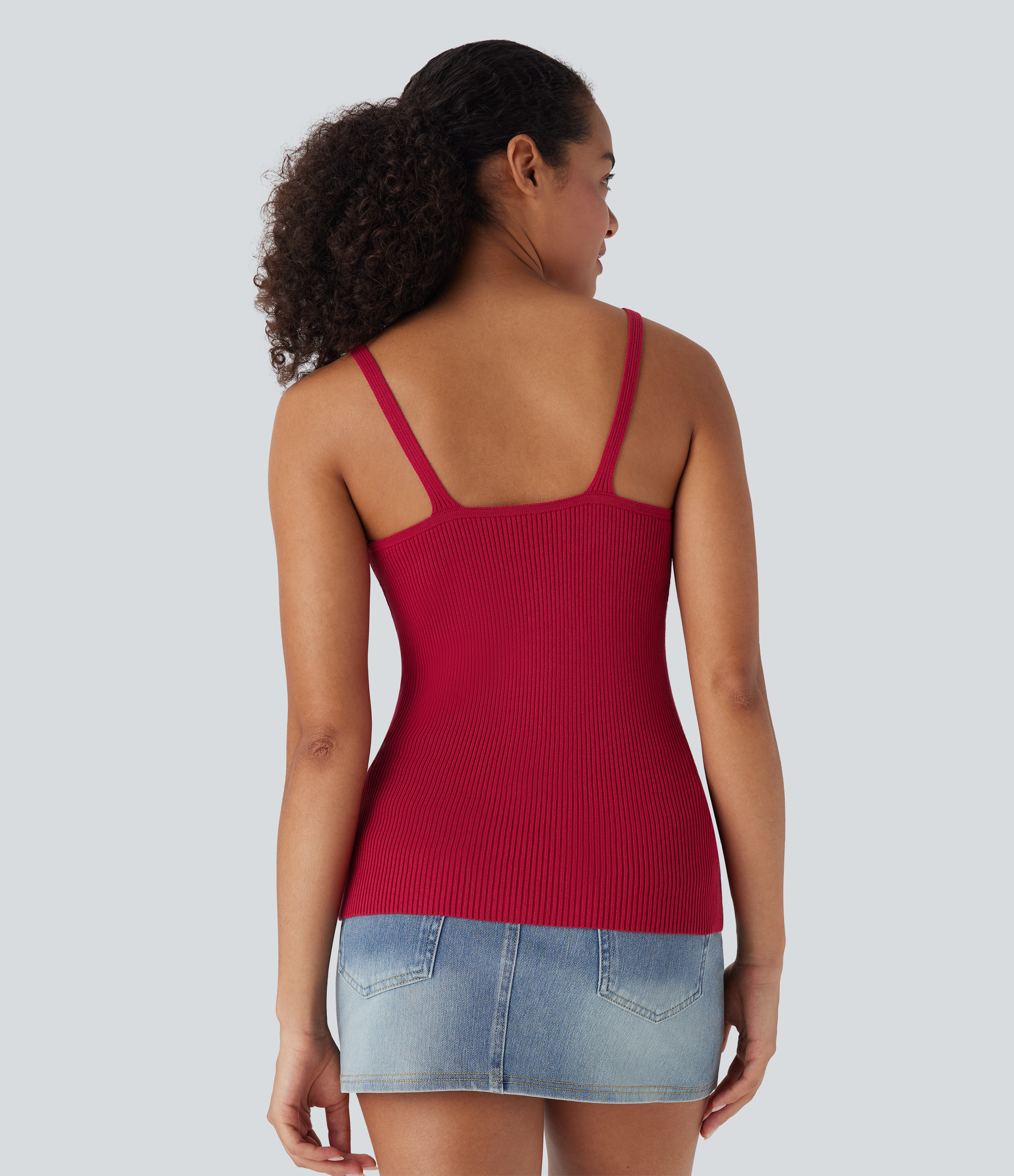 Crimson Suéter casual de punto con espalda abierta y botones / 2