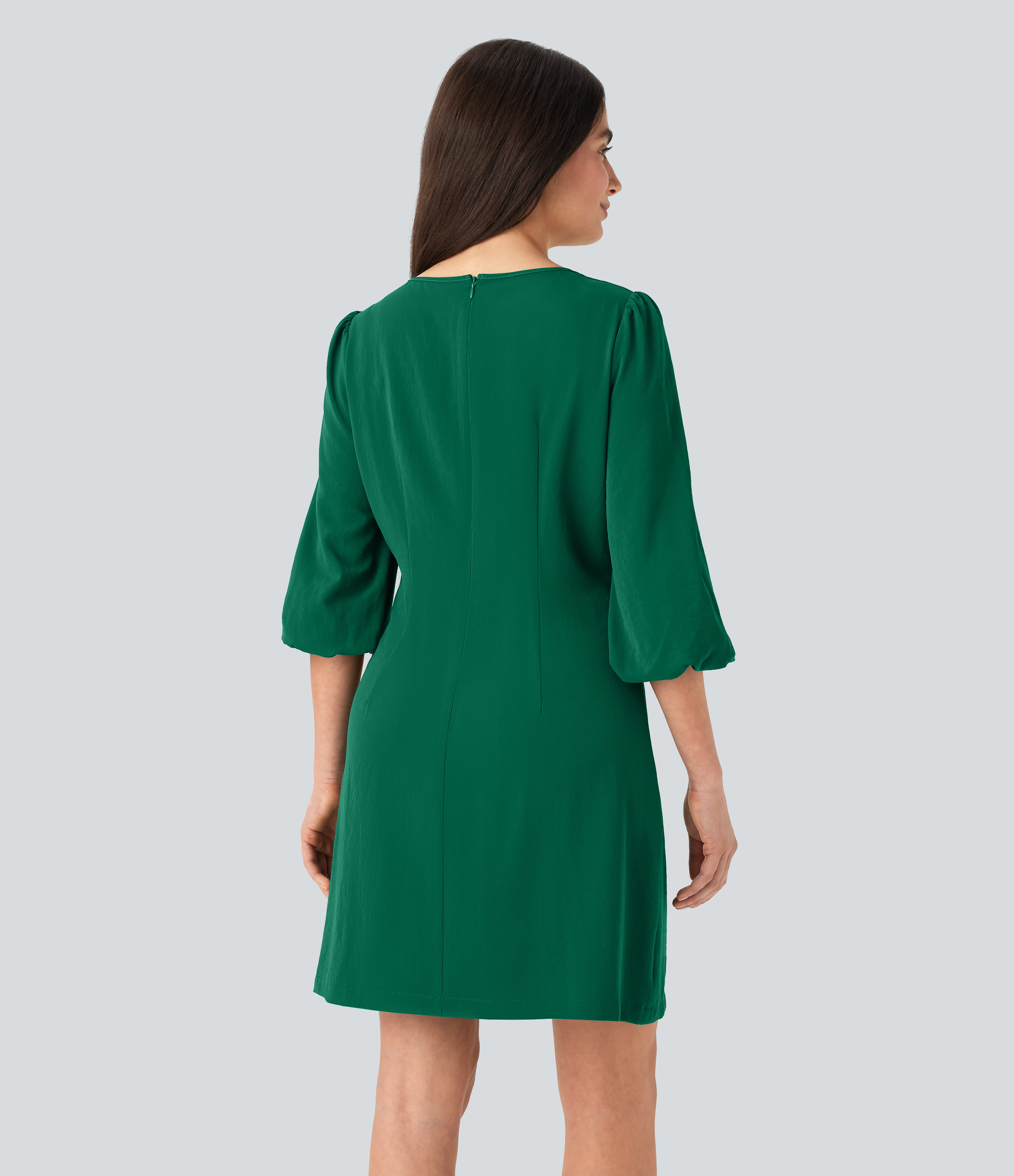 Green Jacket Vestido mini de lino con cuello redondo y mangas abullonadas para oficina / 2