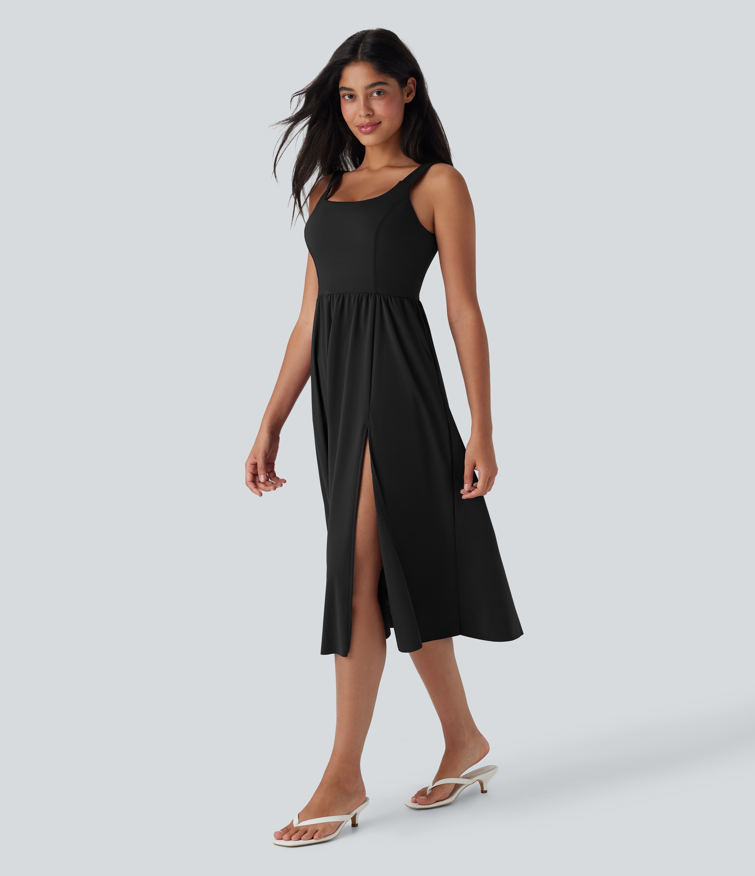 SoftlyZero™ Airy Padded Cool Touch Midi Casual Dress with Pockets D-F Cups