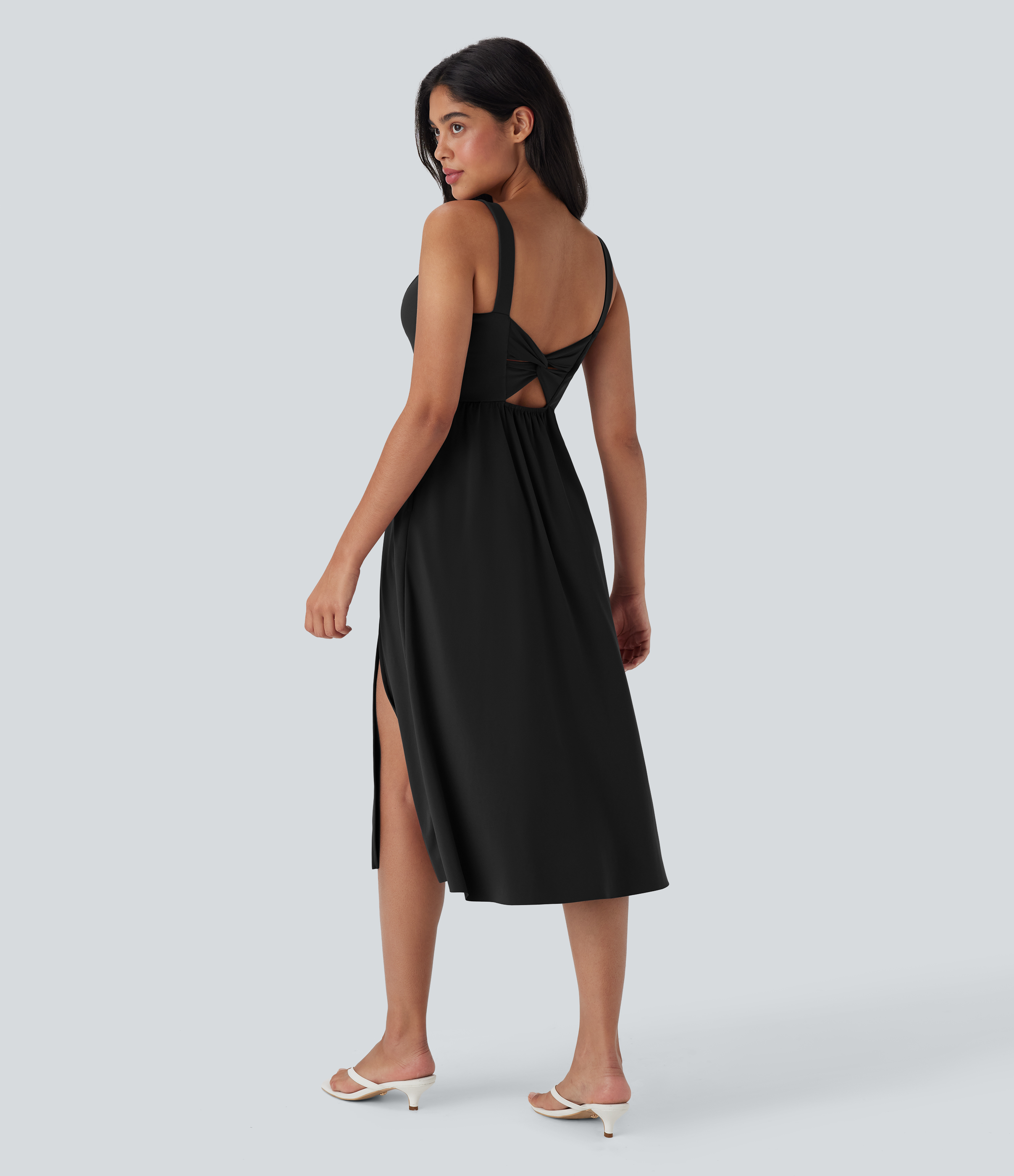 Black SoftlyZero™ Airy Padded InstantCool Women Long Midi Casual Dress with Pockets E-G Cups / 2