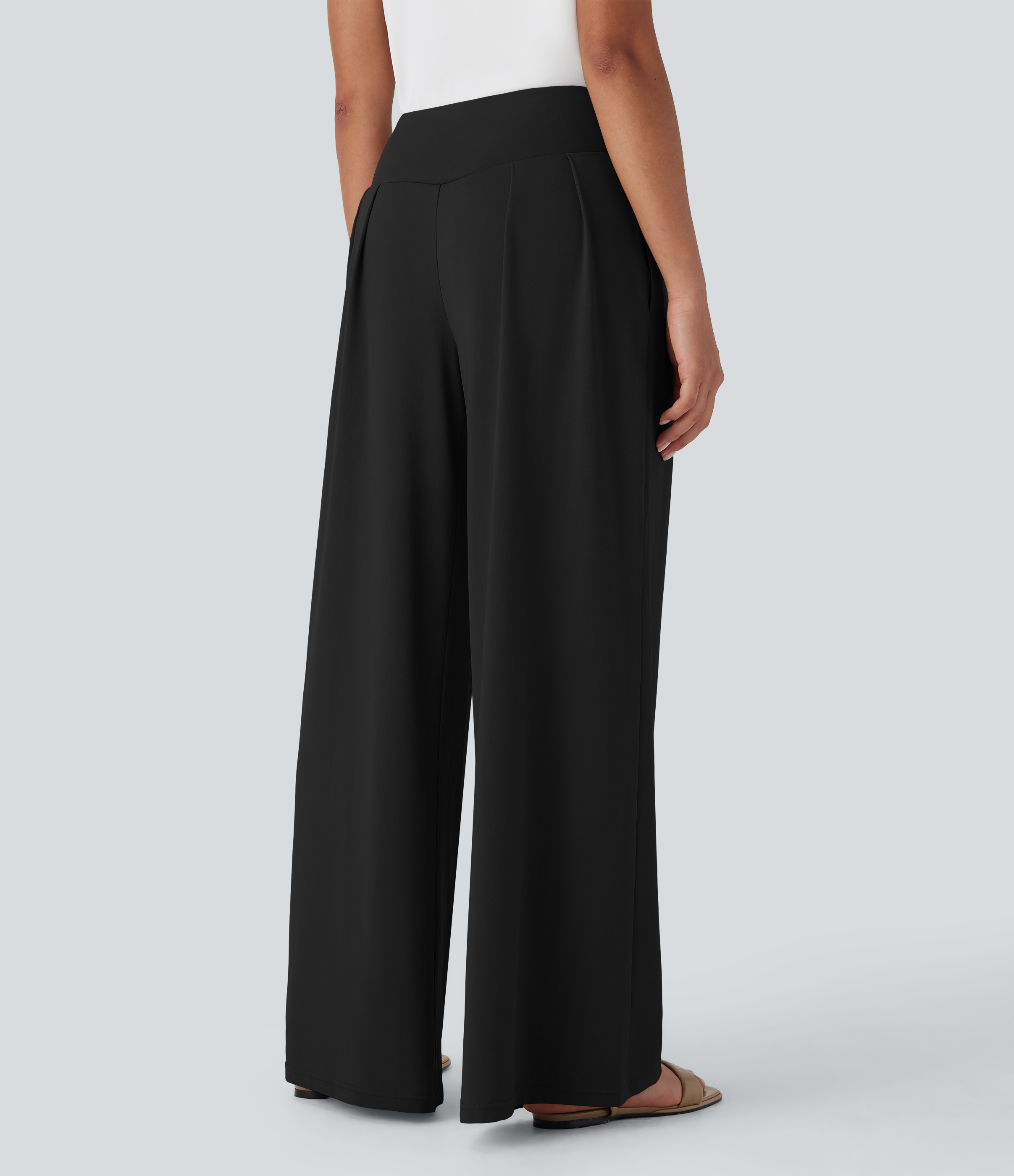 Black High Waisted Wide Leg Casual Trousers with Pockets / 2