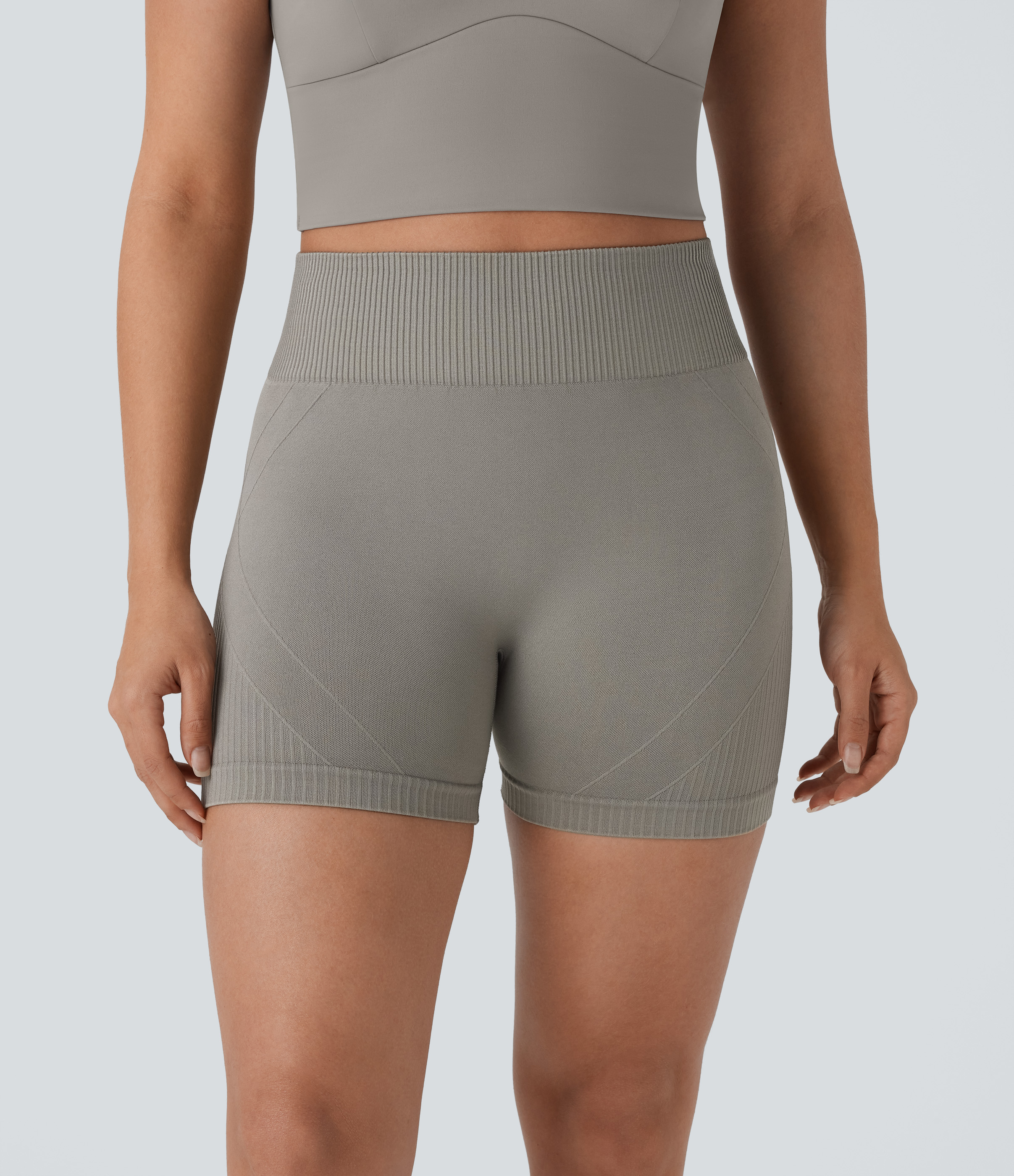 Shorts de yoga tipo biker de tiro alto con fruncido sin costuras de 10,16cm