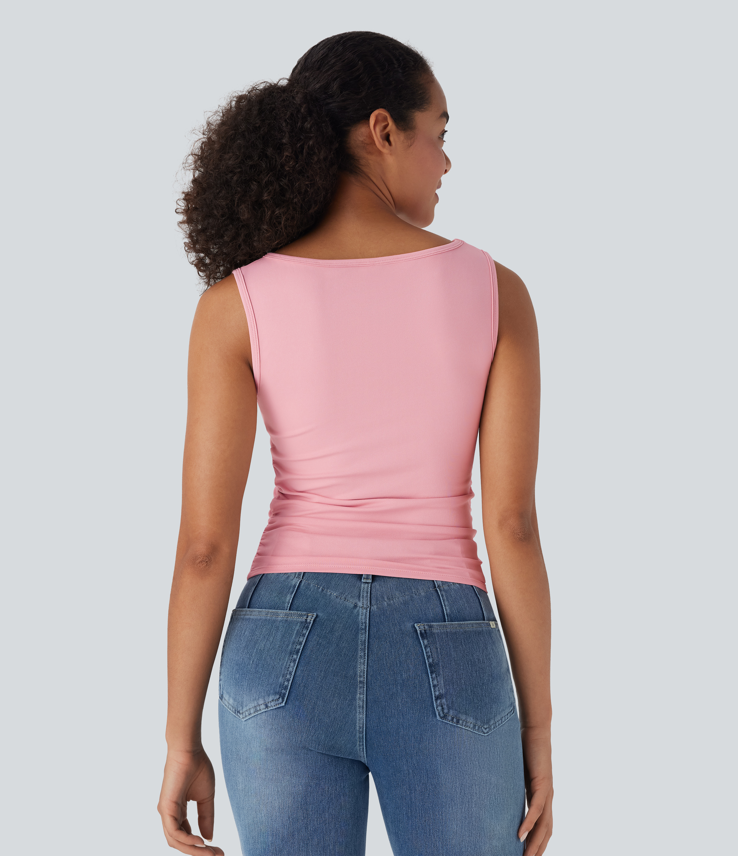 Almond Blossom Top casual fruncido sin mangas con cuello barco / 2