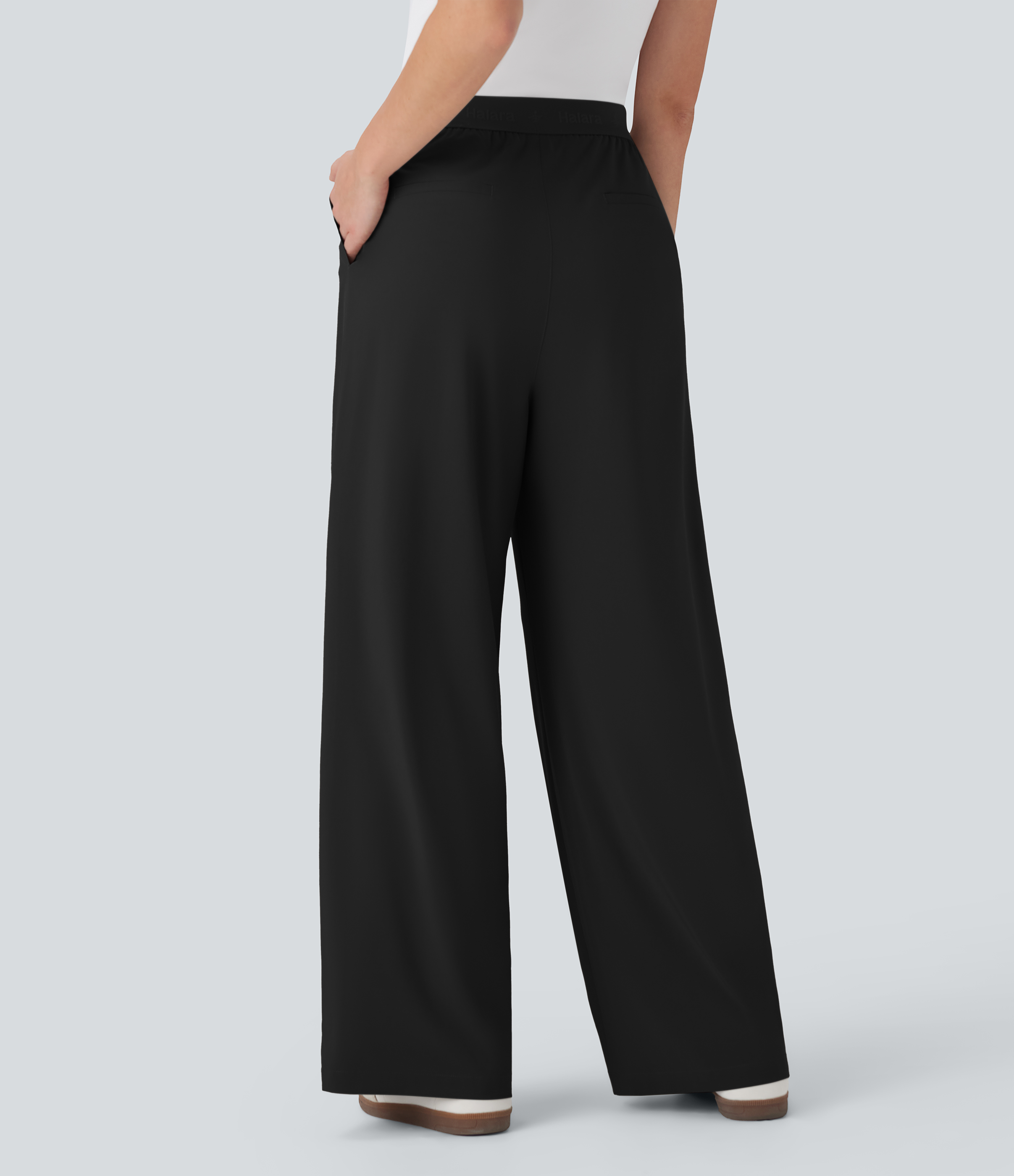 Negro Pantalones de oficina anchos Breezeful™ de tiro alto con secado rápido y bolsillos laterales / 2