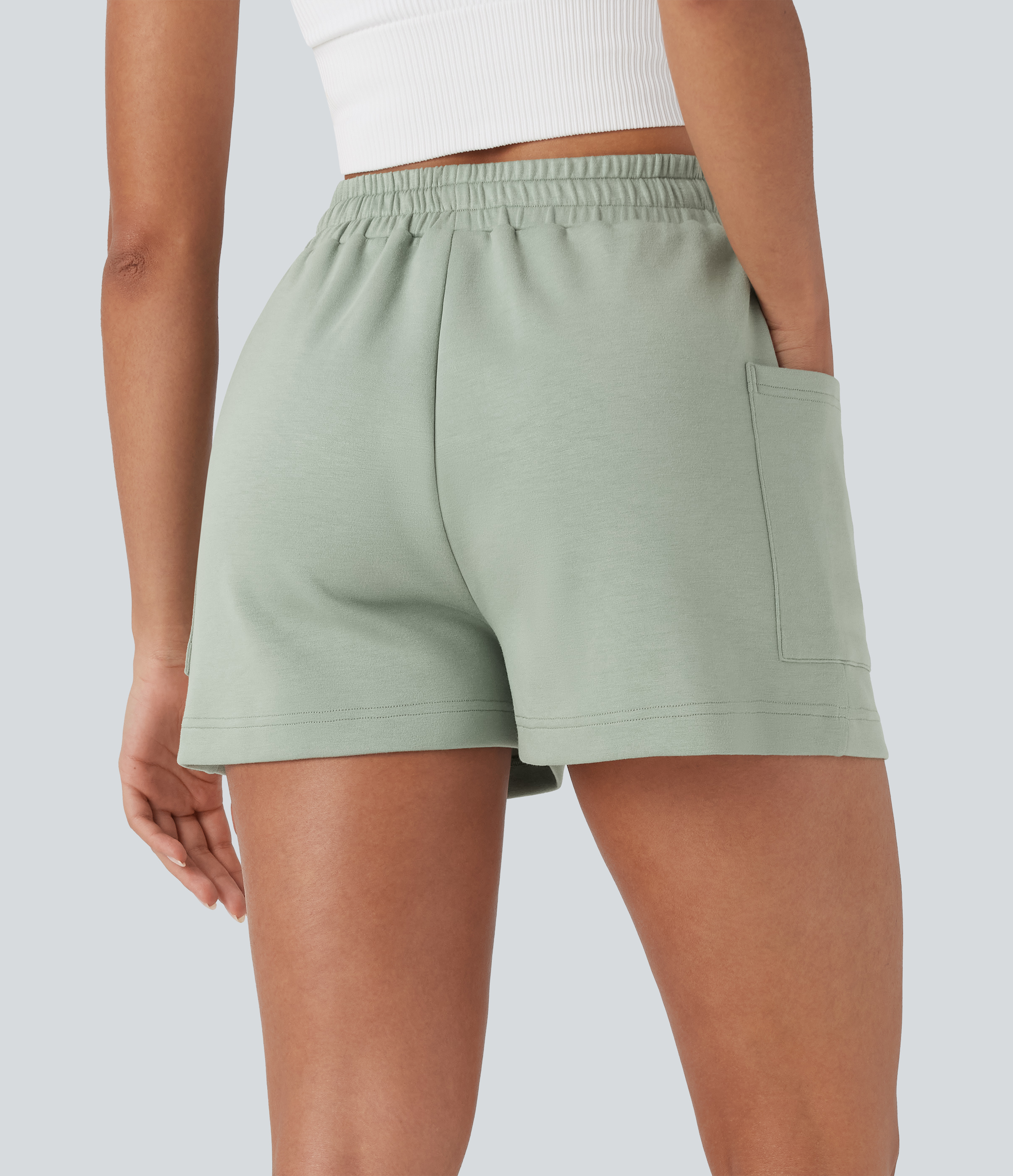 Desert Sage Shorts casuales de tiro alto con cordón y bolsillos laterales / 2