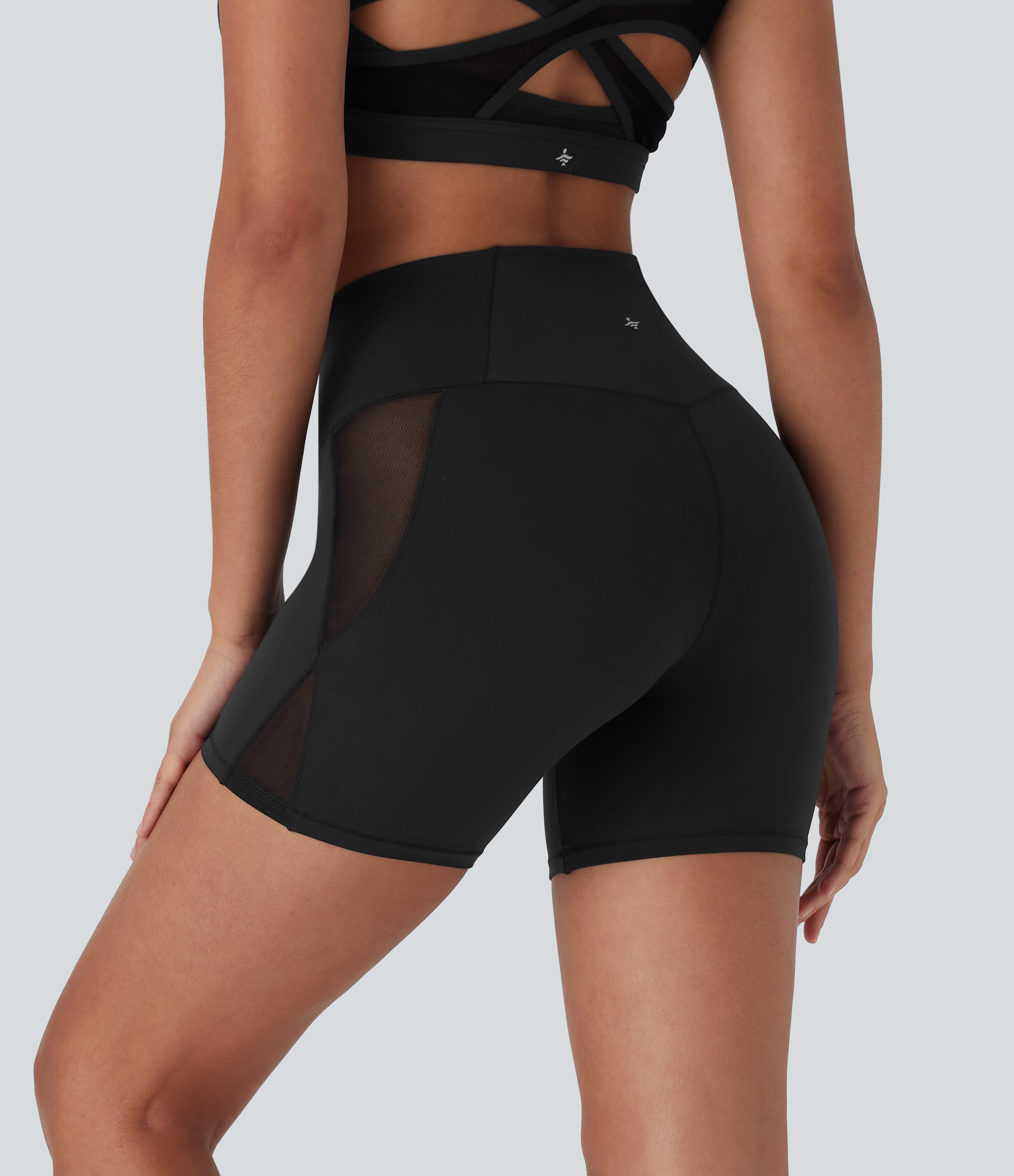 SoftlyZero™ High Waisted Crossover Contrast Mesh Yoga Biker Shorts