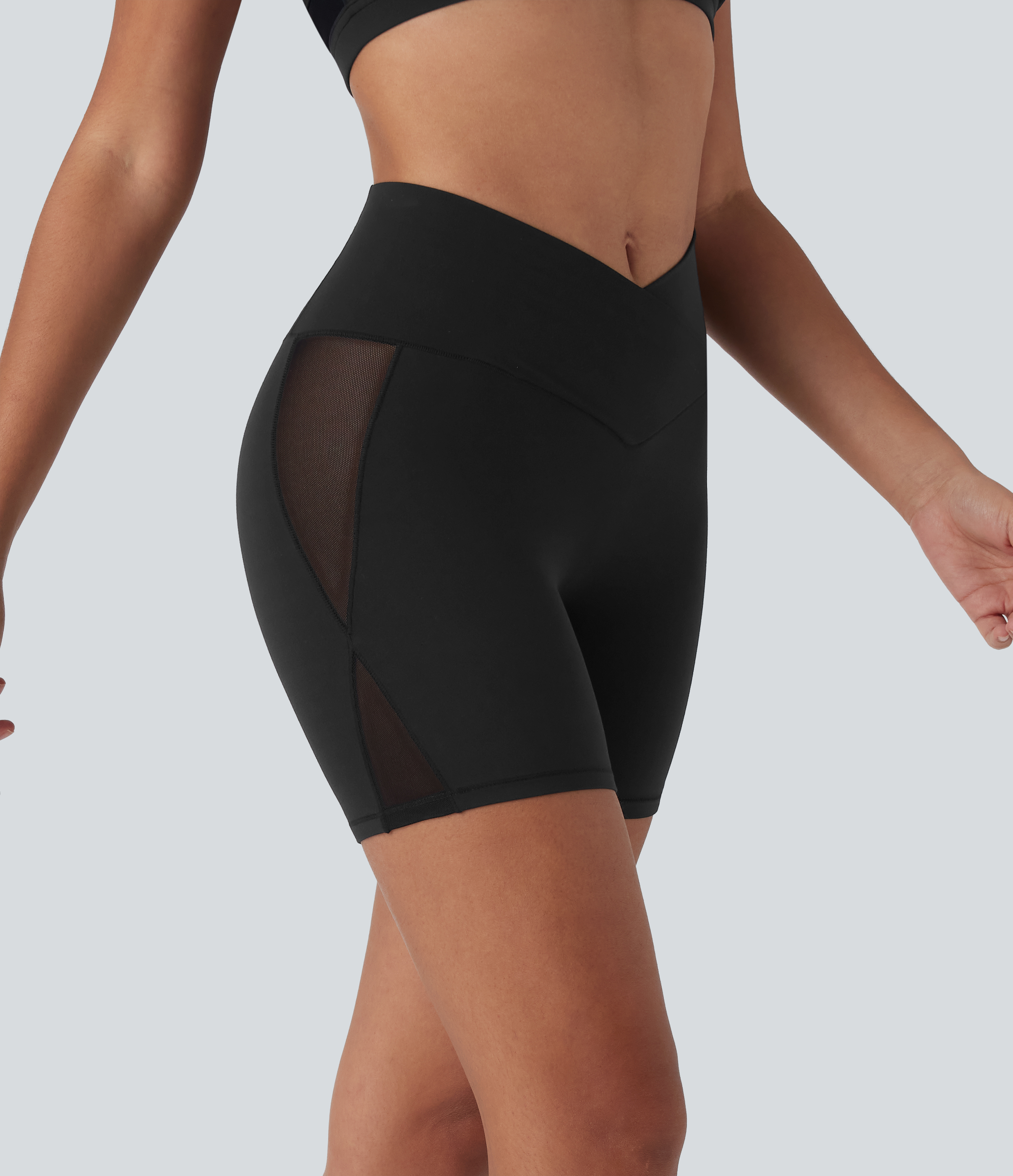 SoftlyZero™ High Waisted Crossover Contrast Mesh Yoga Biker Shorts 5'' with Pocket-UPF50+