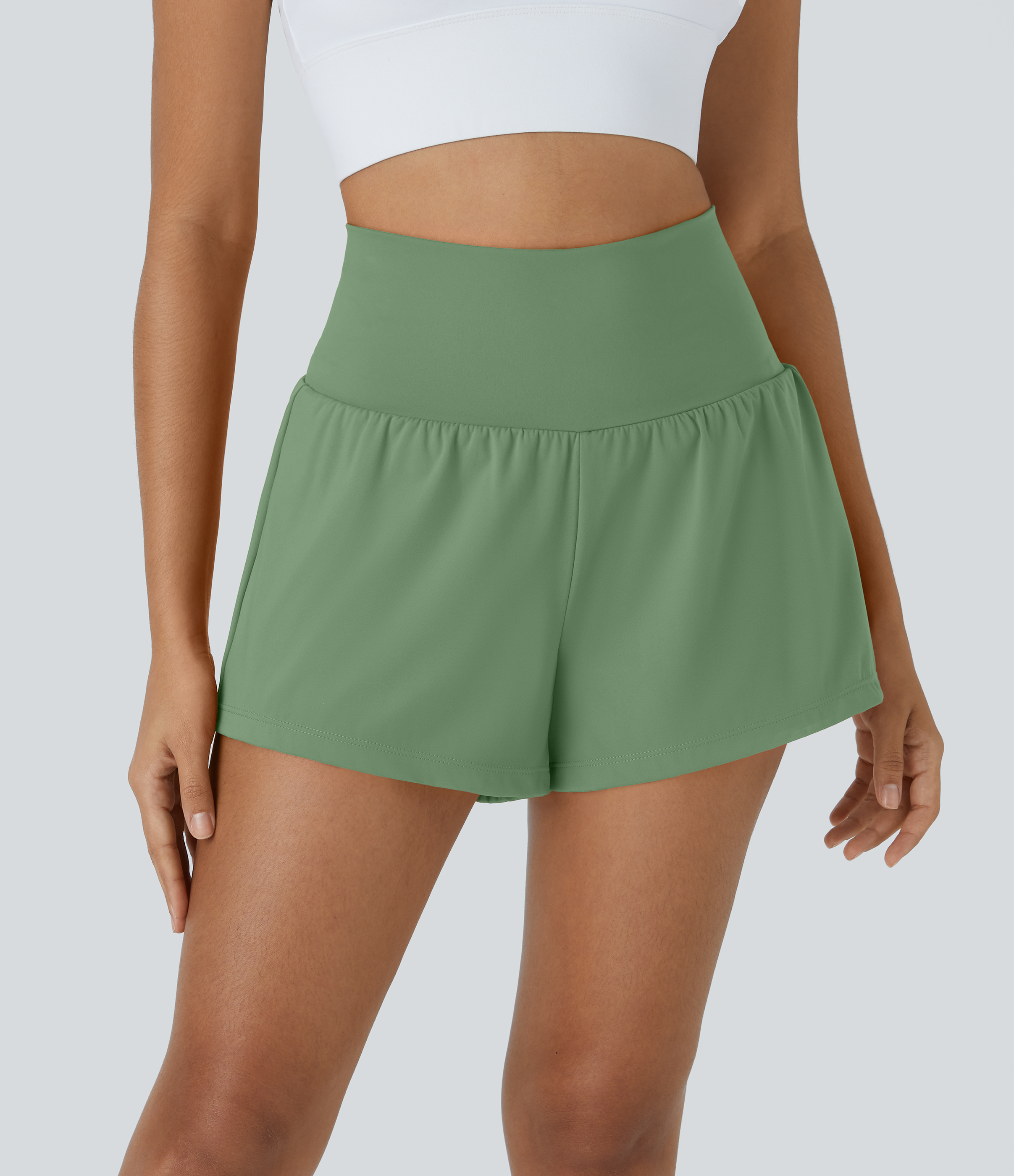 Pantalón corto yoga 2 en 1 tiro alto bolsillo trasero lateral oculto 7.5cm