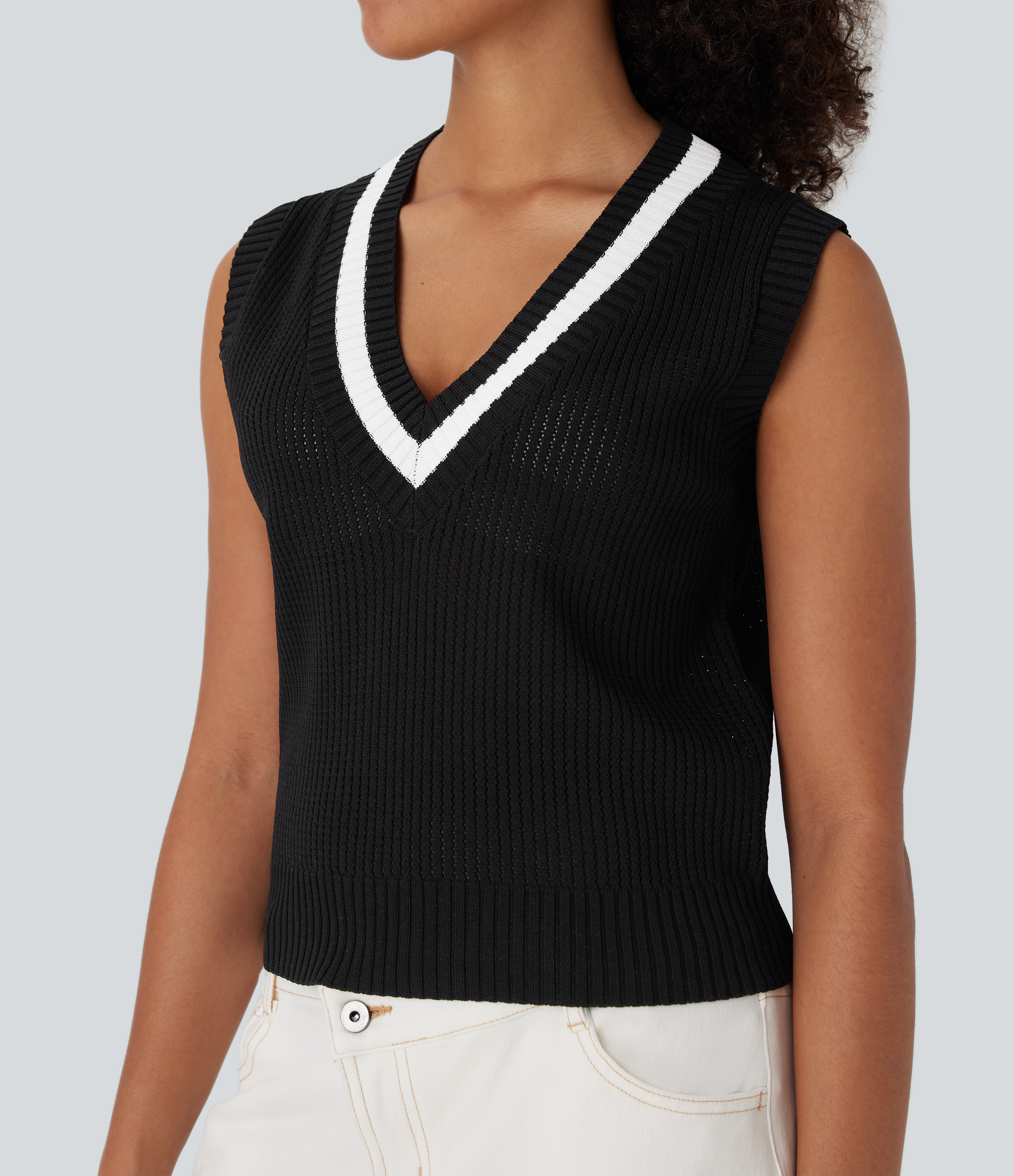V Neck Colour Block Casual Jumper Vest - Halara