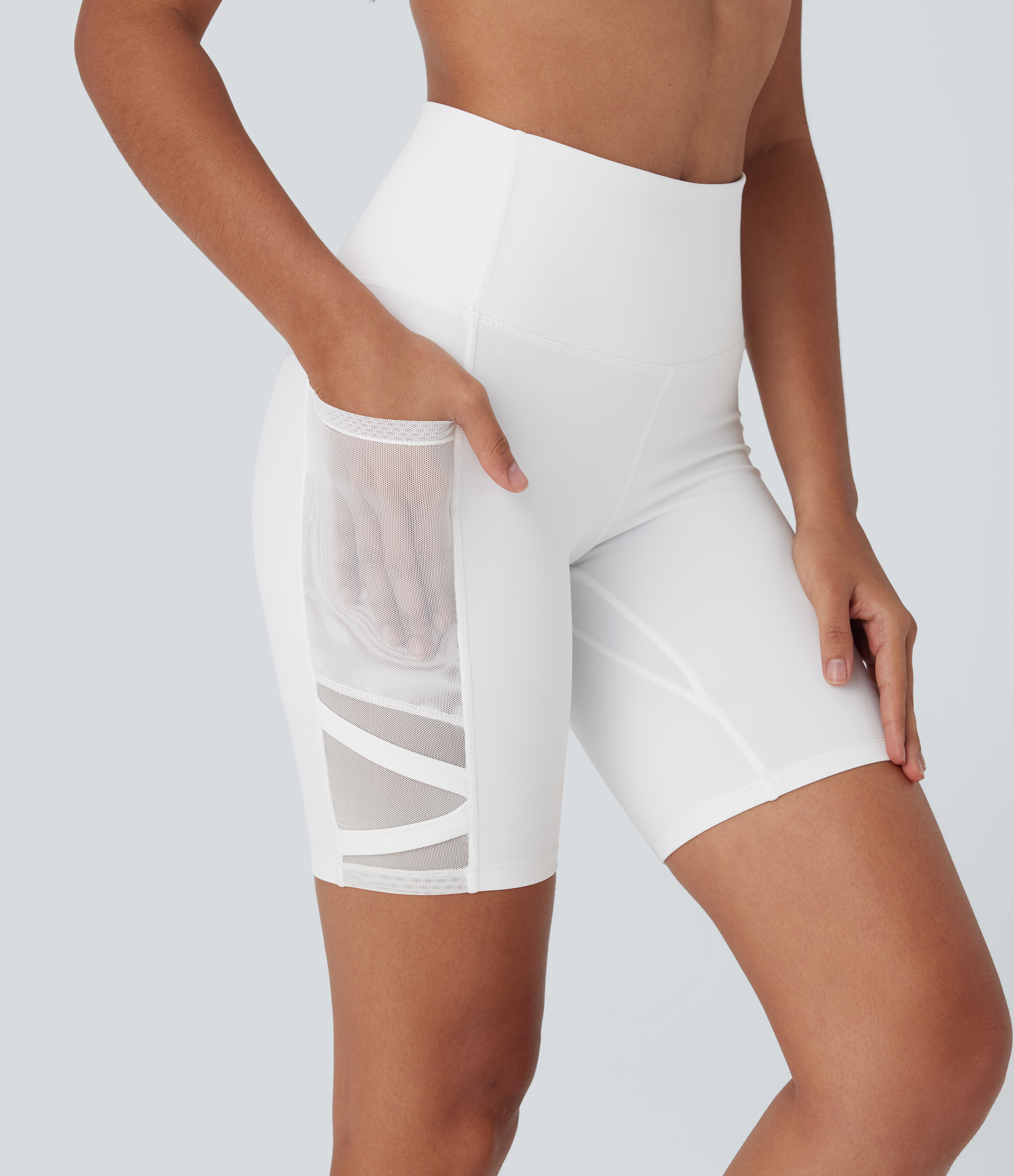 SpeedWave™ High Waisted Contrast Mesh Quick Dry Yoga Biker Shorts 7'' with Pockets