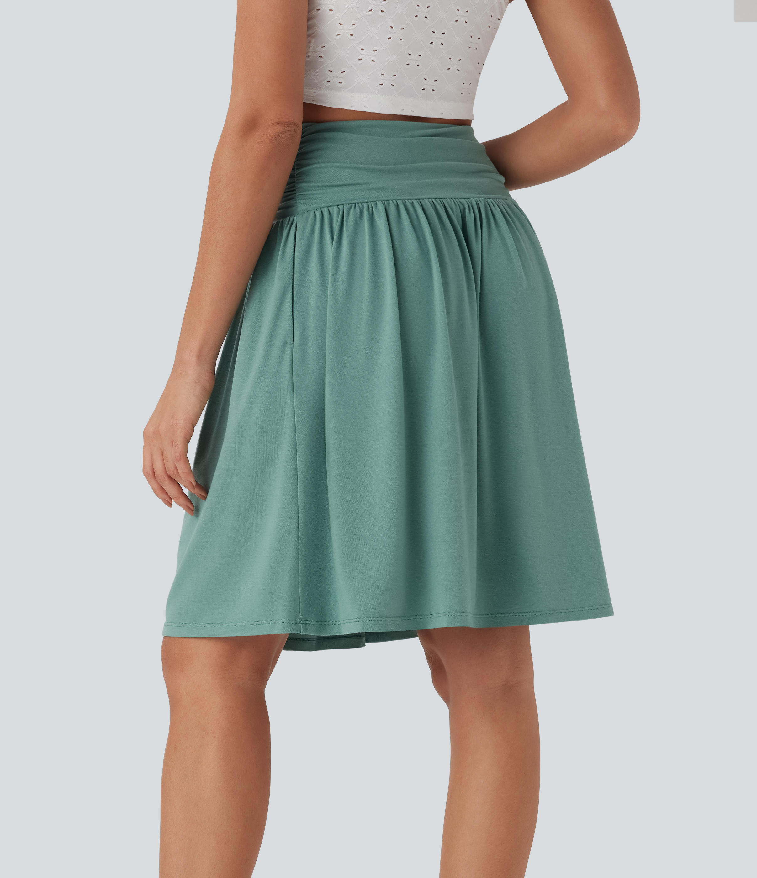 Oil Blue Falda casual fluida con bolsillos laterales fruncidos y tiro alto / 2