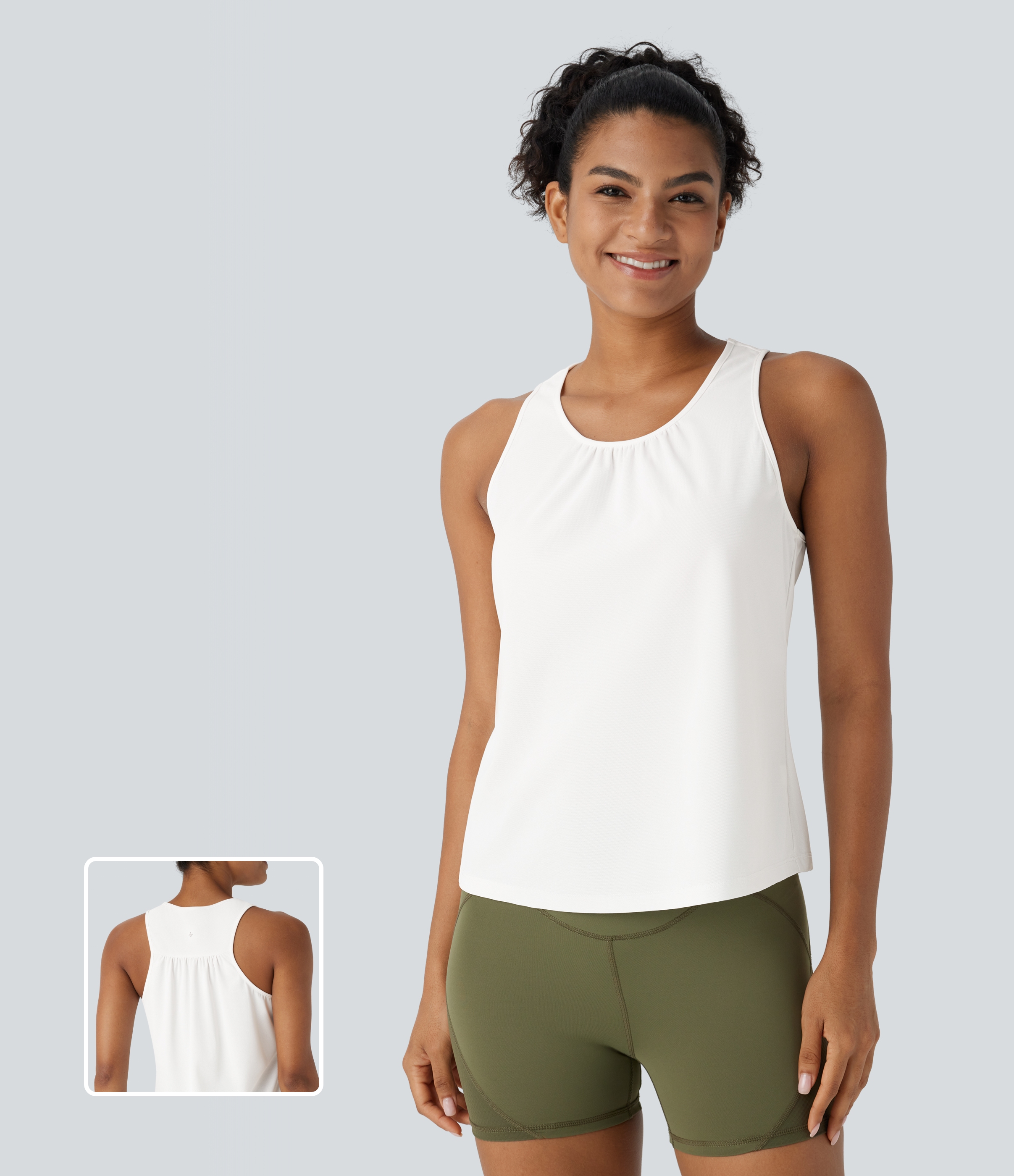 White Racerback Curved Hem Quick Dry Running Tank Top-UPF50+ / 2