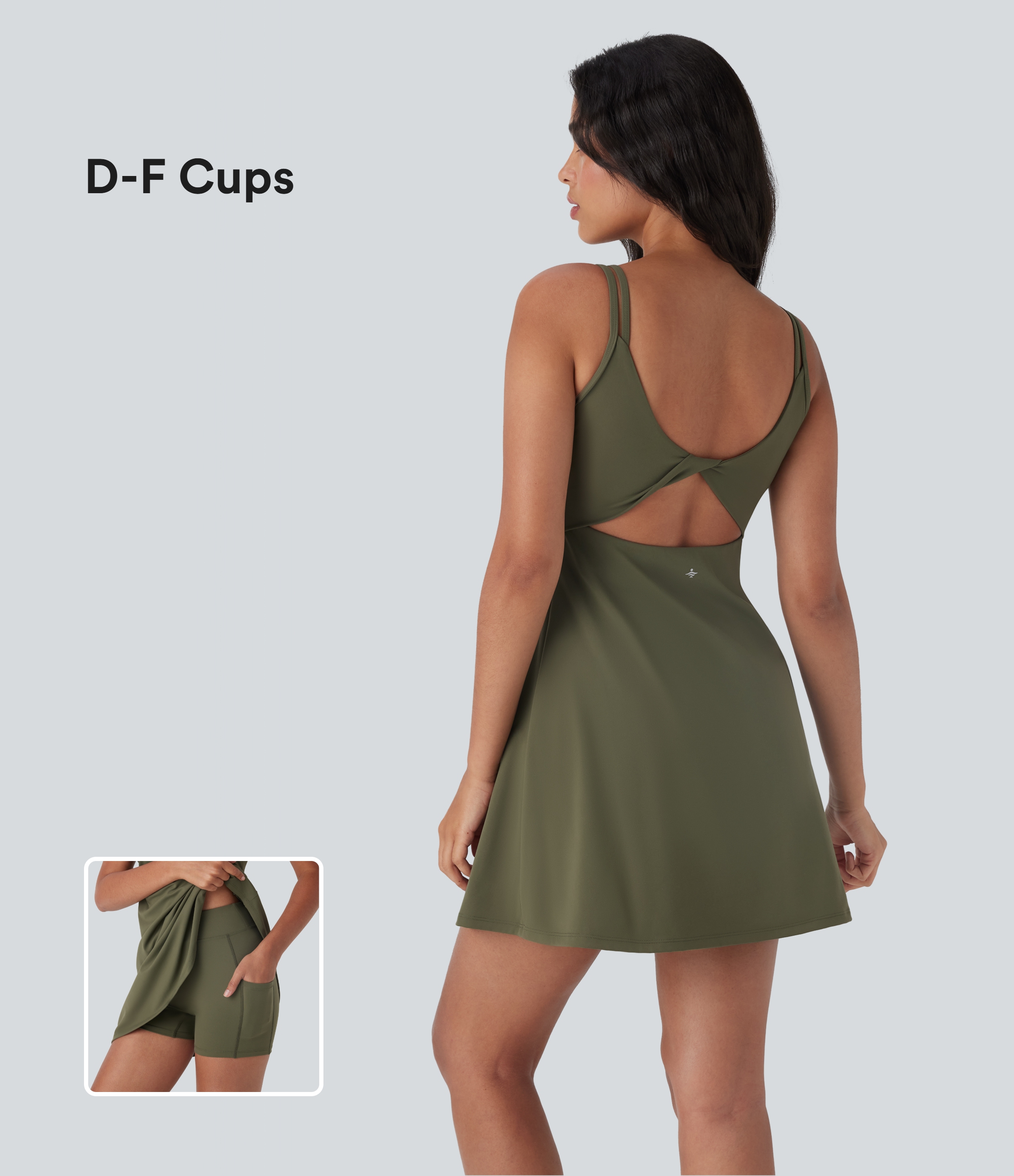 Grass Grey Green Vestido deportivo para baile SoftlyZero™ Plush afelpado 2 piezas con tirantes dobles y bolsillos en copas D-F / 1